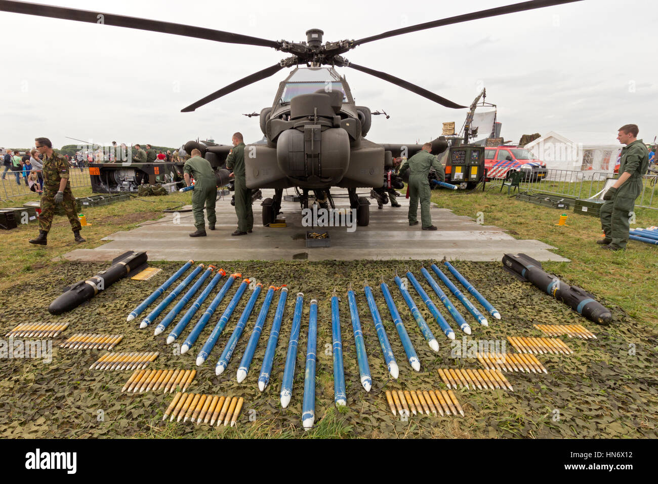 VOLKEL, NETHERLANDS - JUNE 14: Weaponry of a  Dutch Air Force AH-64 Apache on display at the Royal Netherlands Air Force Days June 14, 2013 in Volkel, Stock Photo