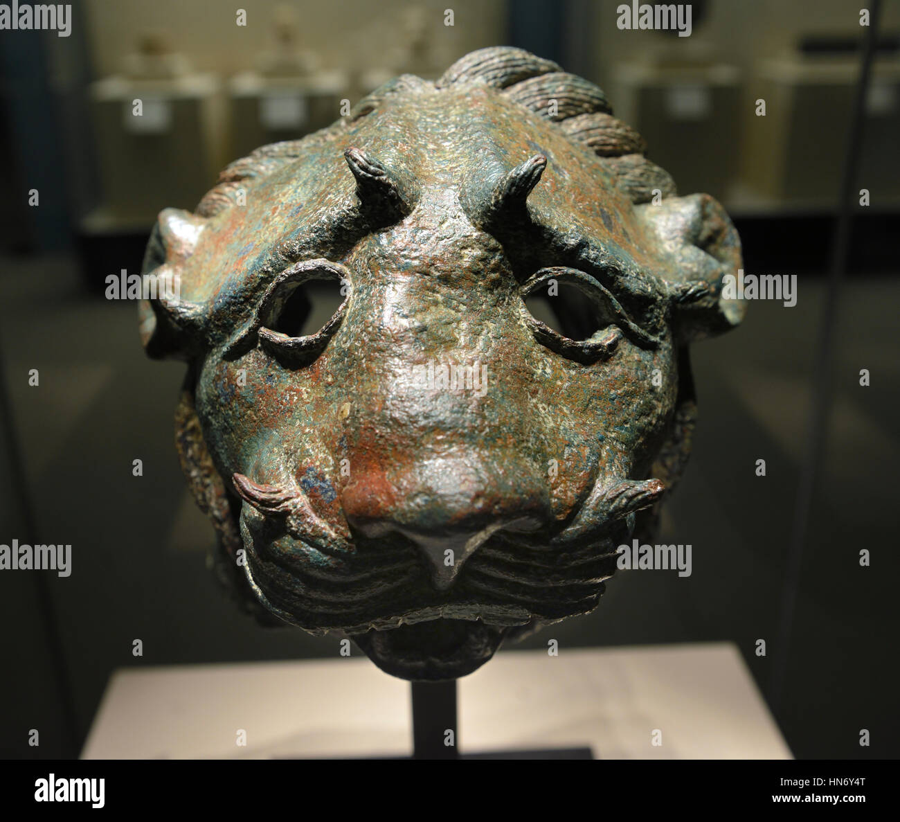 Head of a lion. Najran. Around 2nd century CE. Bronze. National Museum, Riyadh. Saudi Arabia. Stock Photo