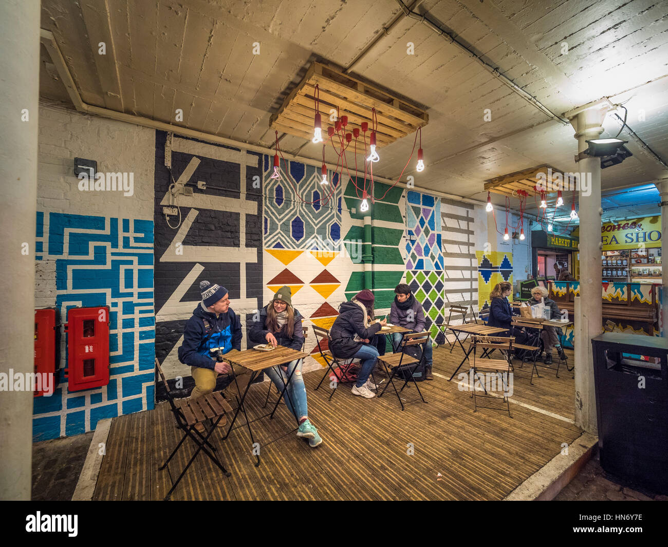 Cafe inside Camden Market Hall, London, UK. Stock Photo