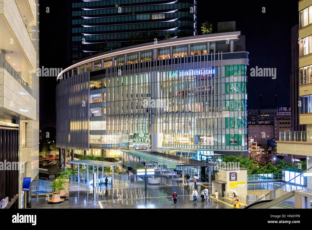 Osaka, Japan - April 29, 2014: View of Grand Front Osaka commercial complex. Grand Front is a large commercial complex north of JR Osaka Station Stock Photo