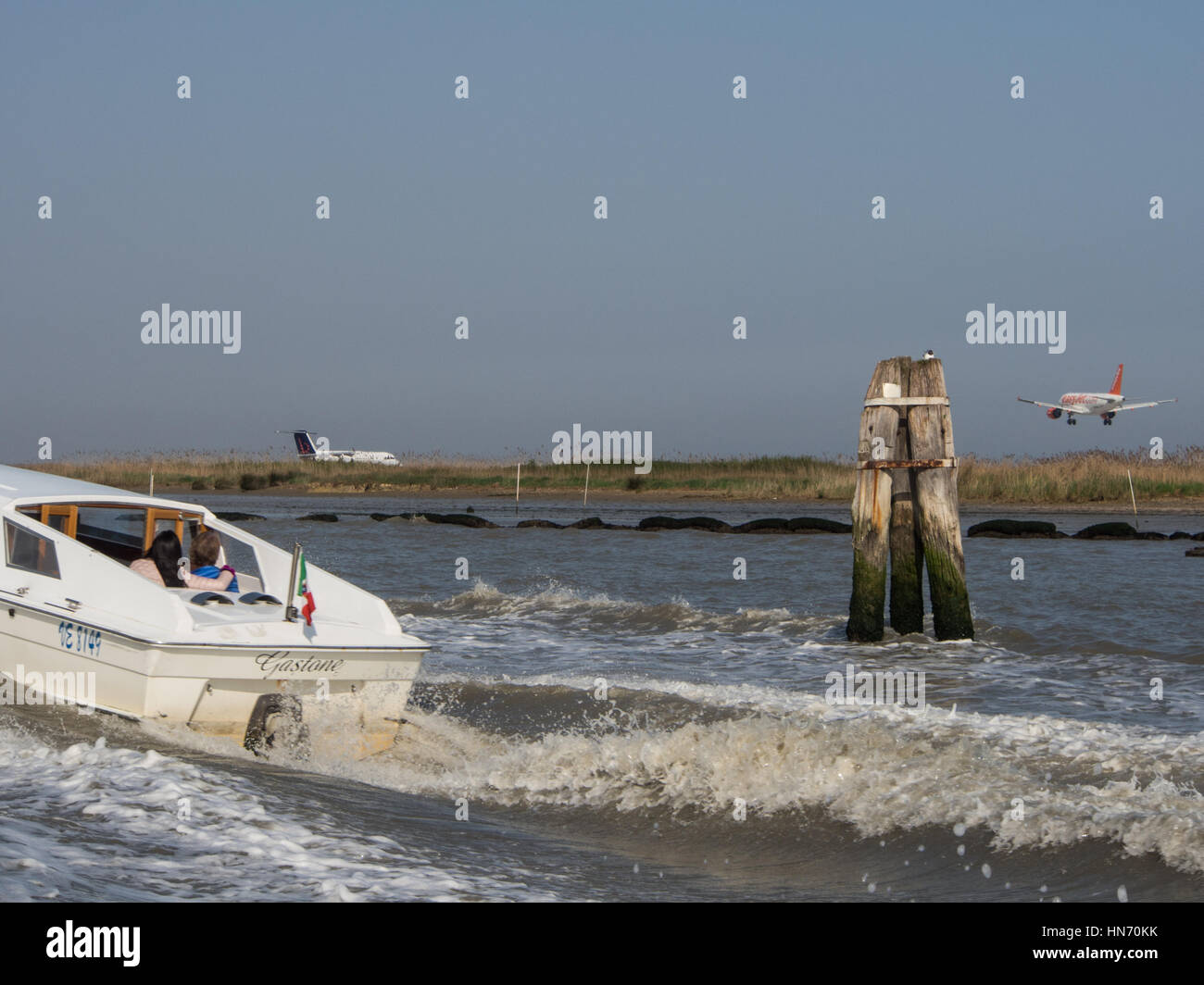 Marco Polo airport runway view from vaporetto Stock Photo Alamy