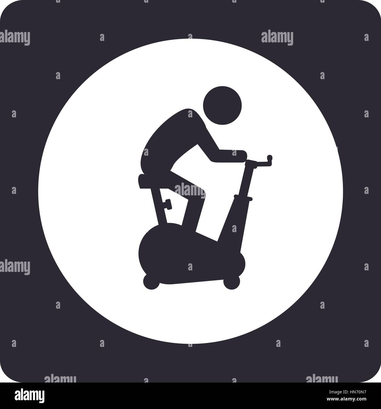monochrome pictogram with square with circle inside with man in spinning bike vector illustration Stock Vector
