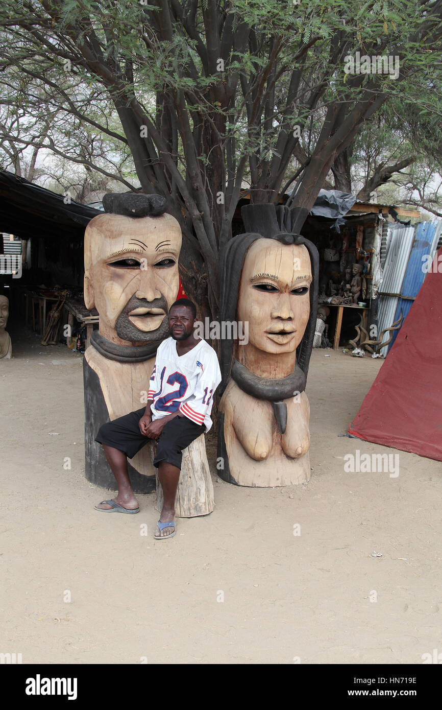 Wood carving centre and craft market at Okahandja in Namibia Stock