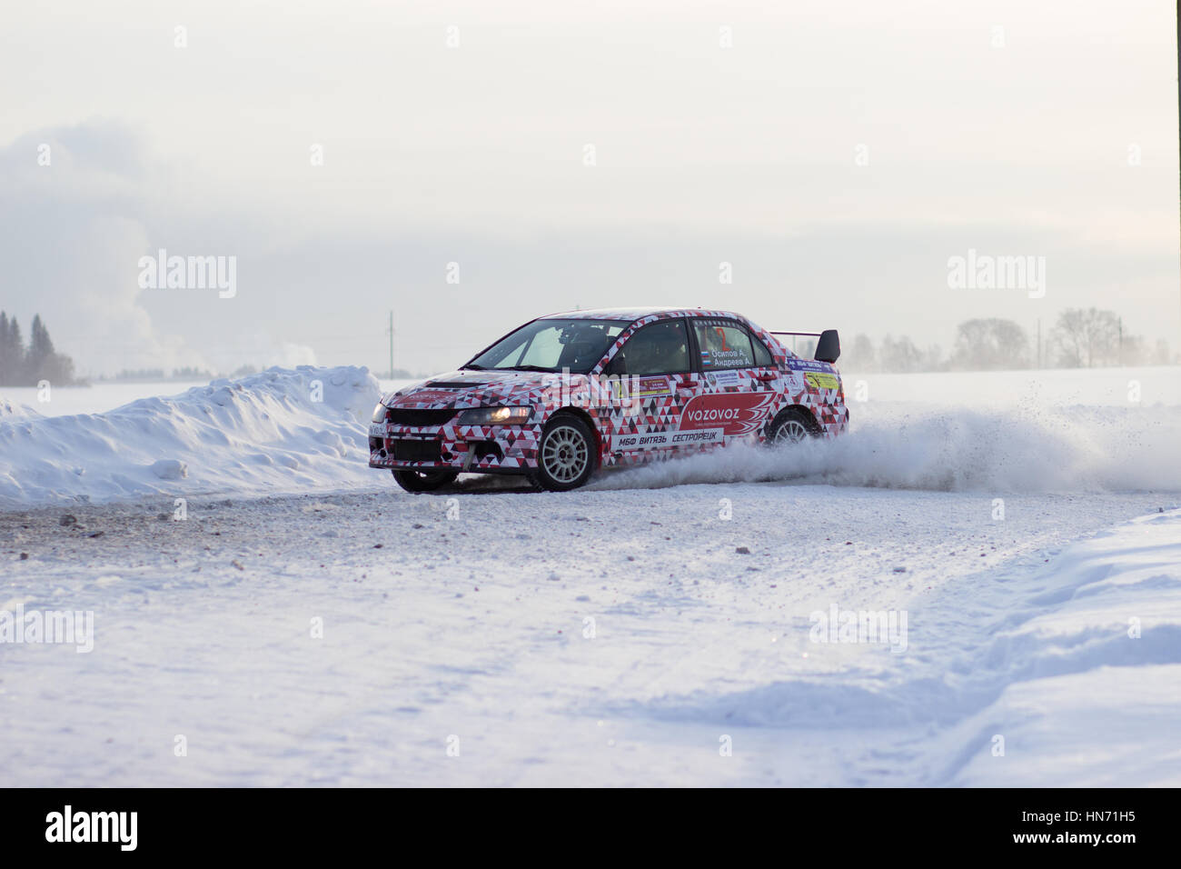 Kirov, Russia 17 December 2016 - 1st stage of the Russian Cup Rally 2017, a car Mitsubishi Lancer Evo the IX, the driver Osipov, start number 2 Stock Photo