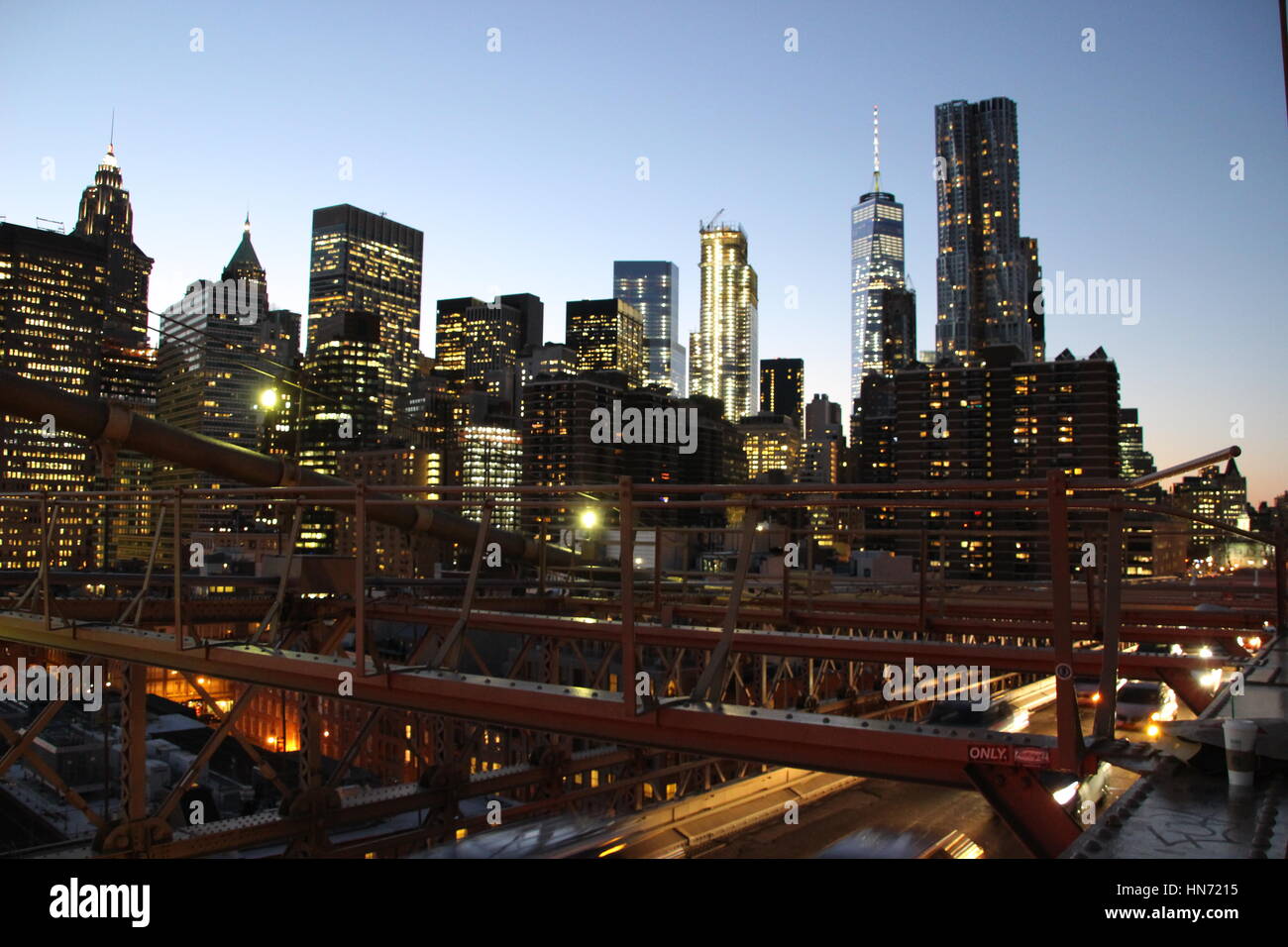 View of New York city skyline from Brooklyn Bridge Stock Photo - Alamy