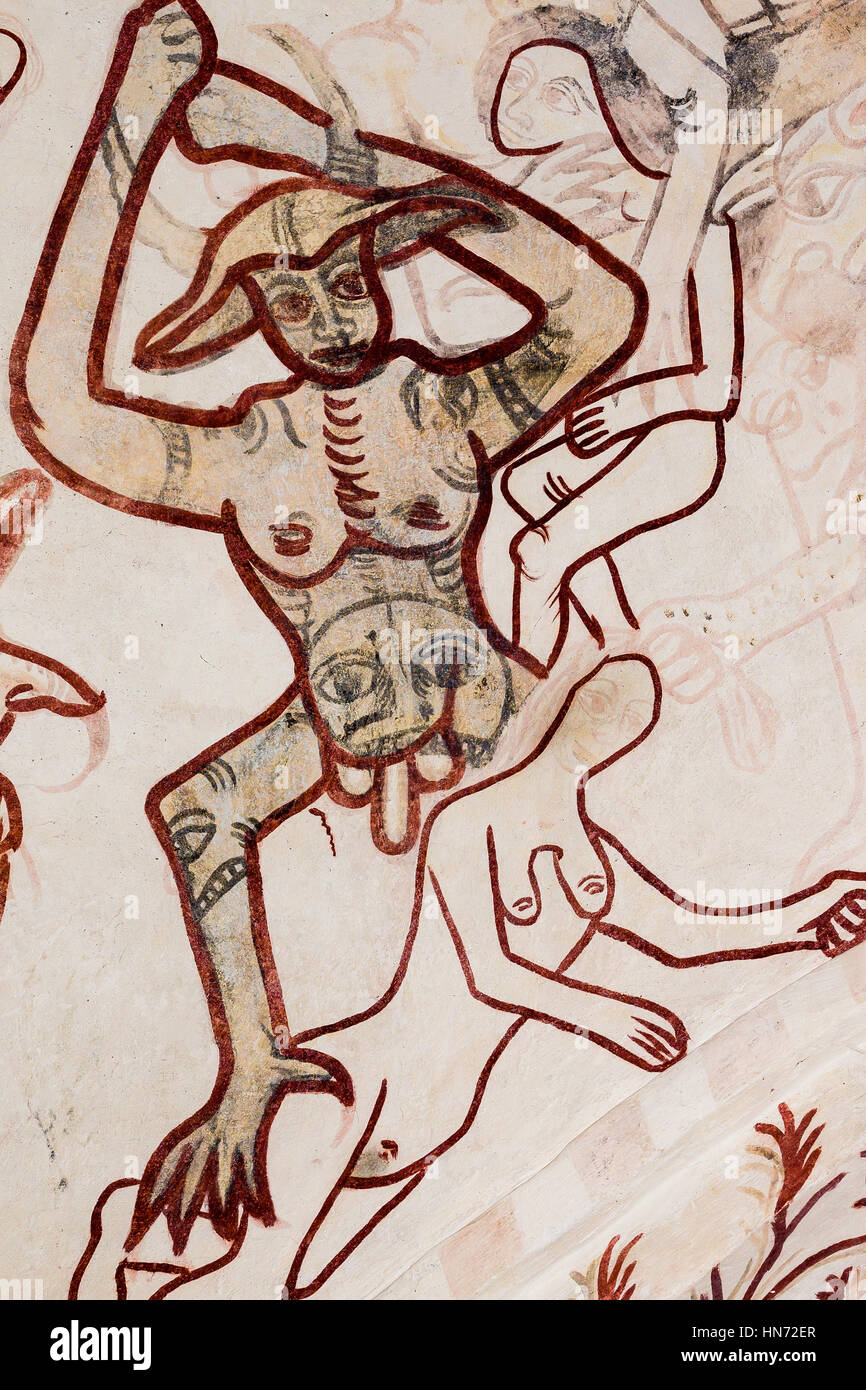 ugly nude girl An ugly devil is holding a nude woman in his claws, gothic fresco in  Sanderum church, Denmark - January 19, 2015 Stock Photo - Alamy