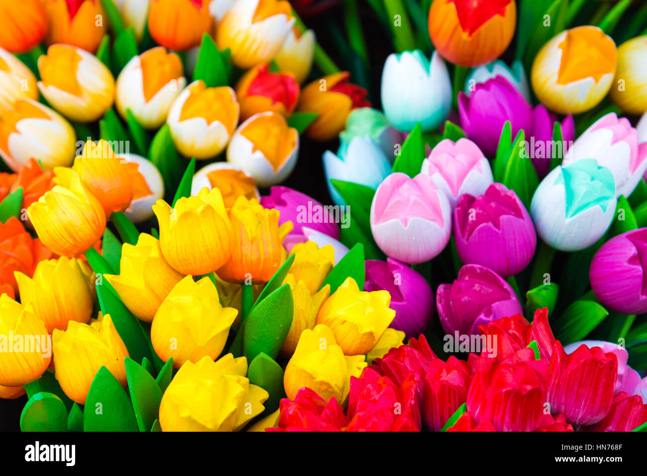 Wooden tulips souvenirs painted in vivid colours in Amsterdam, the Netherlands Stock Photo Alamy