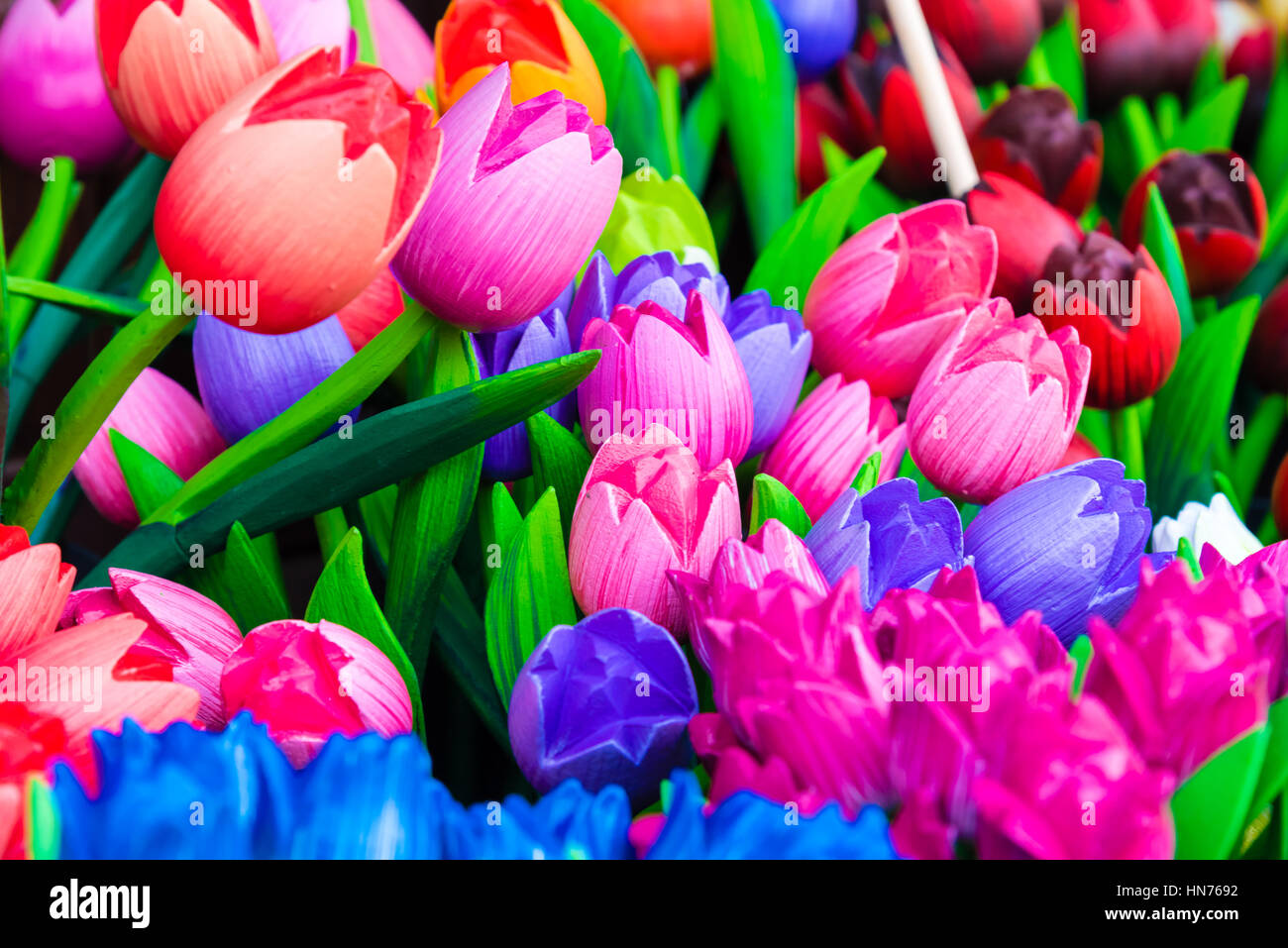 Wooden tulips souvenirs painted in vivid colours in Amsterdam, the Netherlands Stock Photo Alamy