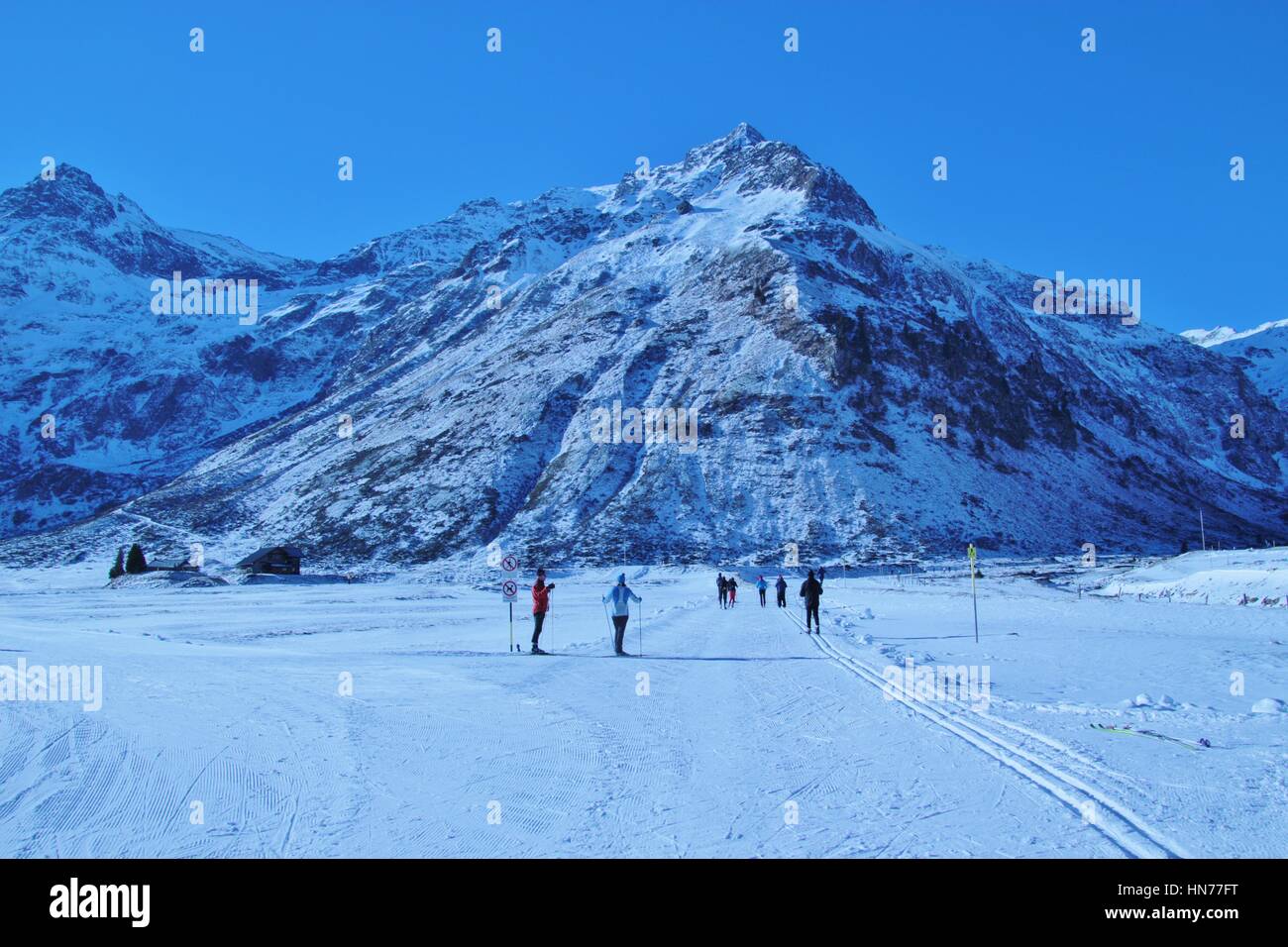 Cross country skiing in the mountains in winter, Sportgastein, about