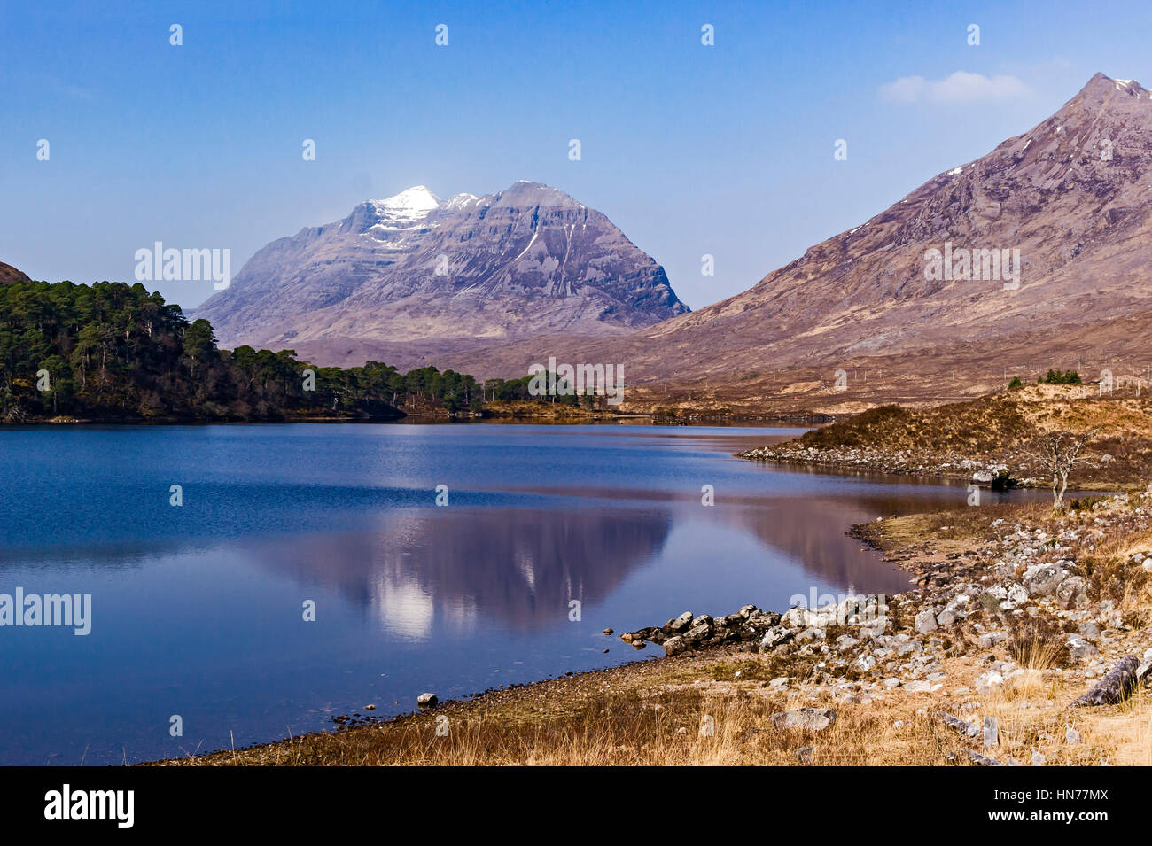 Famous Torridon mountain Liathach viewed from Loch Clair in Glen