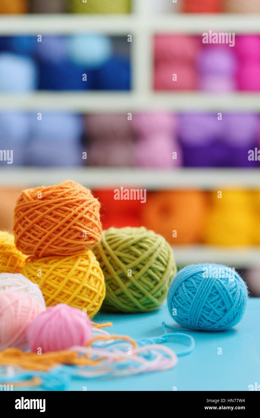 From above closeup colorful soft yarn for knitting clothes Stock Photo -  Alamy