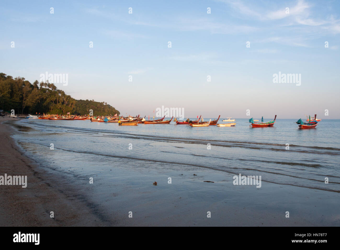 Long tail boats in Bang Tao bay, Phuket, Thailand Stock Photo