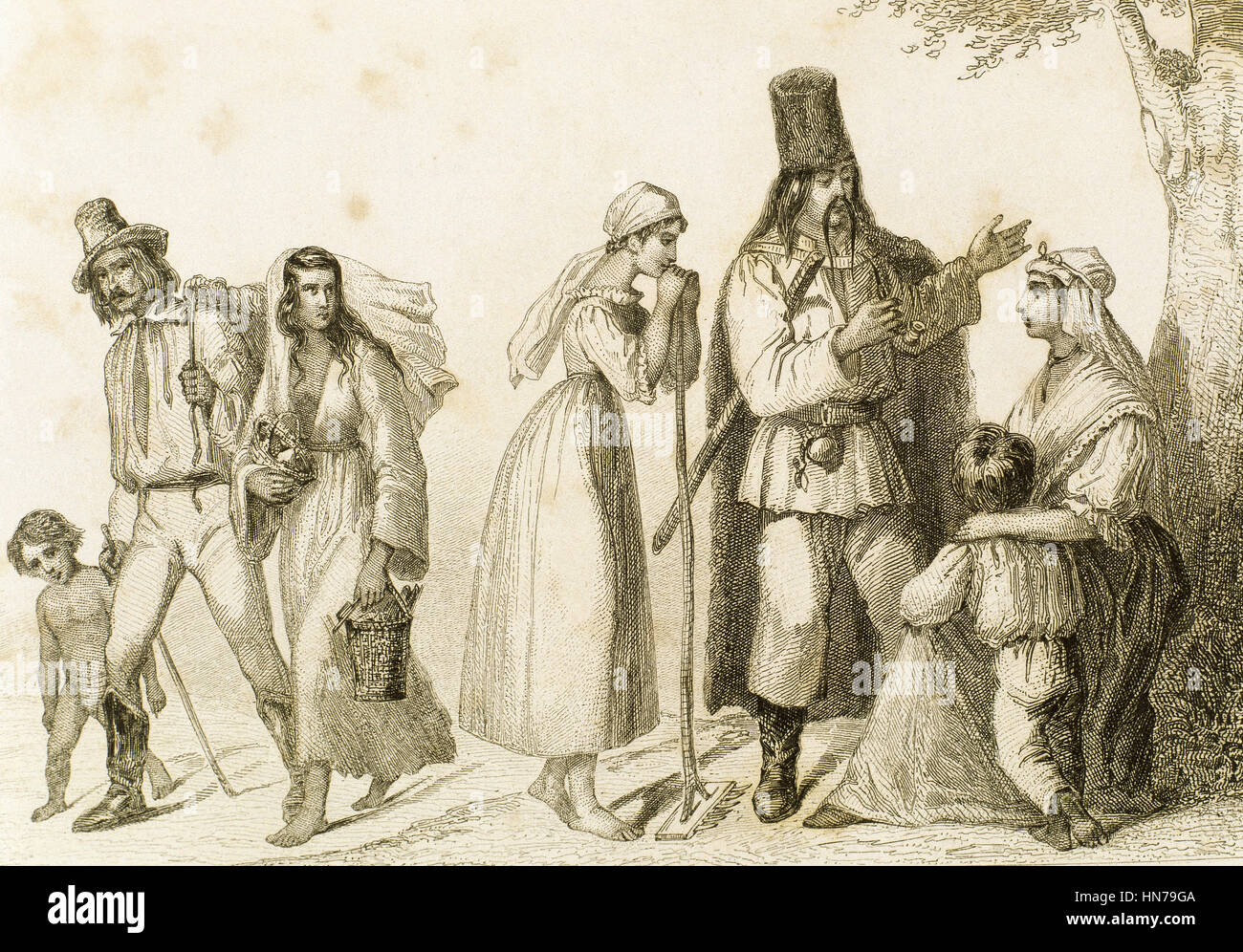 Hungary. Villagers and peasants. Engraving, 19th century Stock Photo ...
