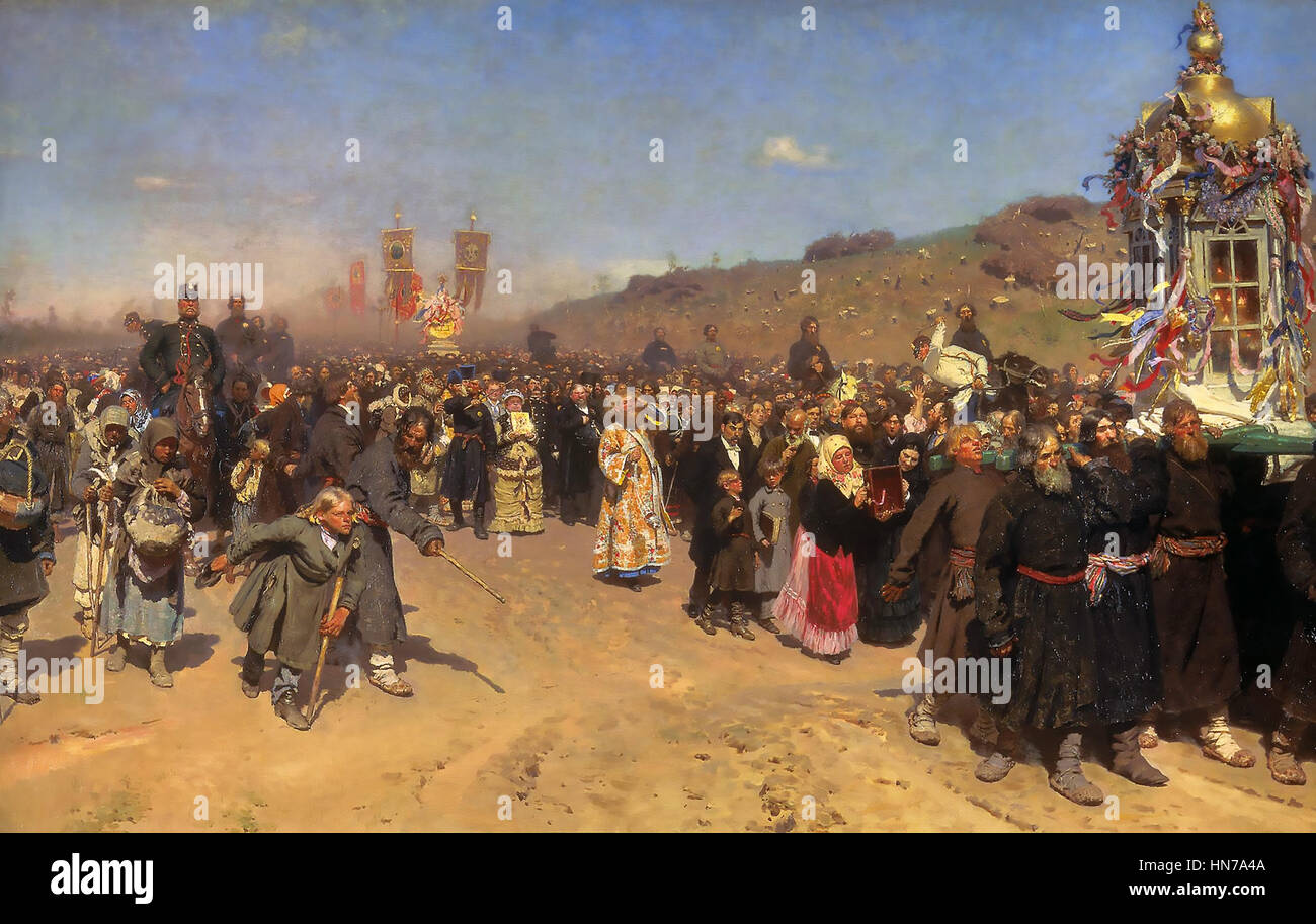 ILYA REPIN (1844-1930) Russian artist. His 1880-1883 painting 'Religious Procession in Kursk Province' Stock Photo
