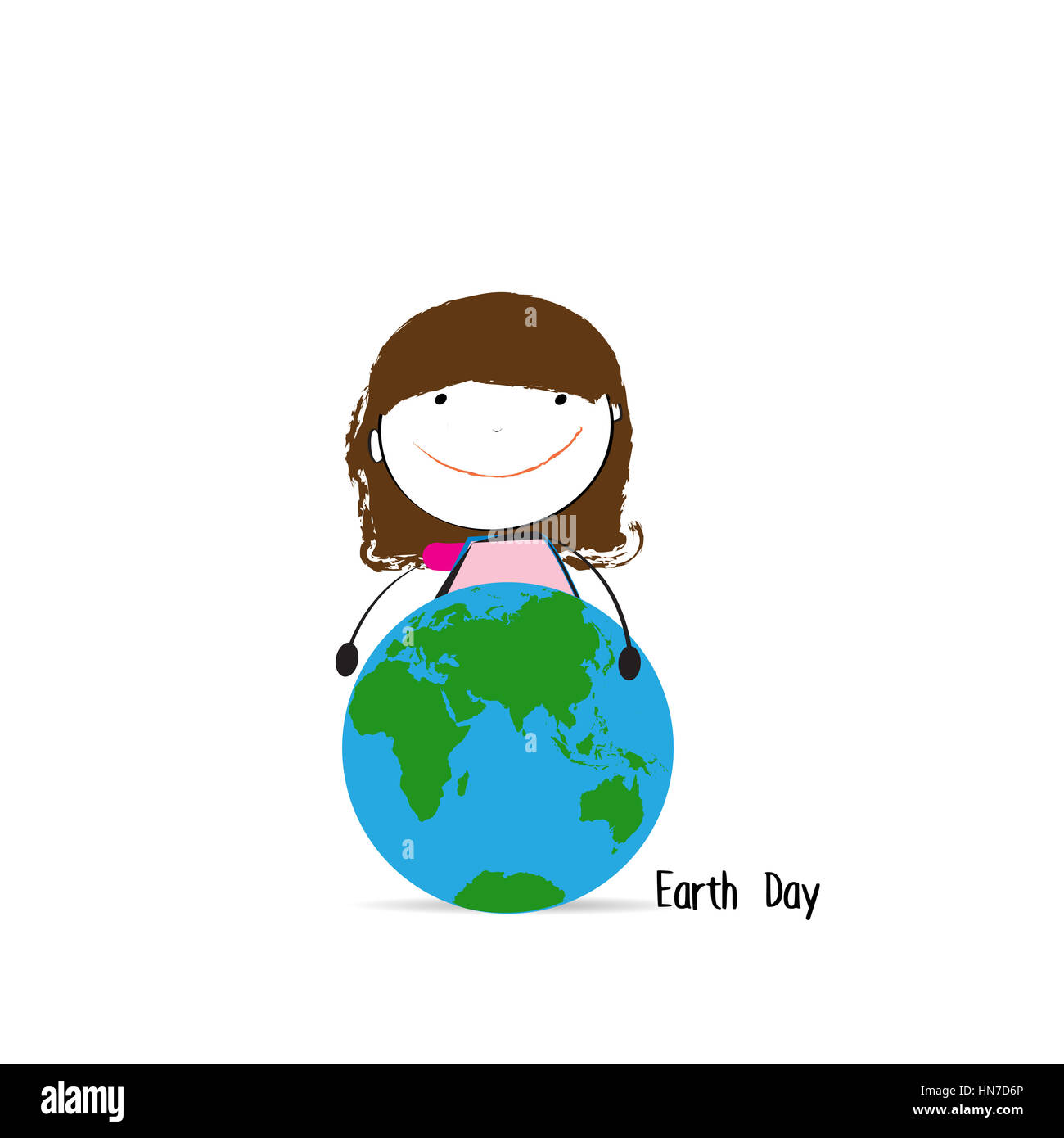 Happy and cute girl with globe, abstract drawing Stock Photo