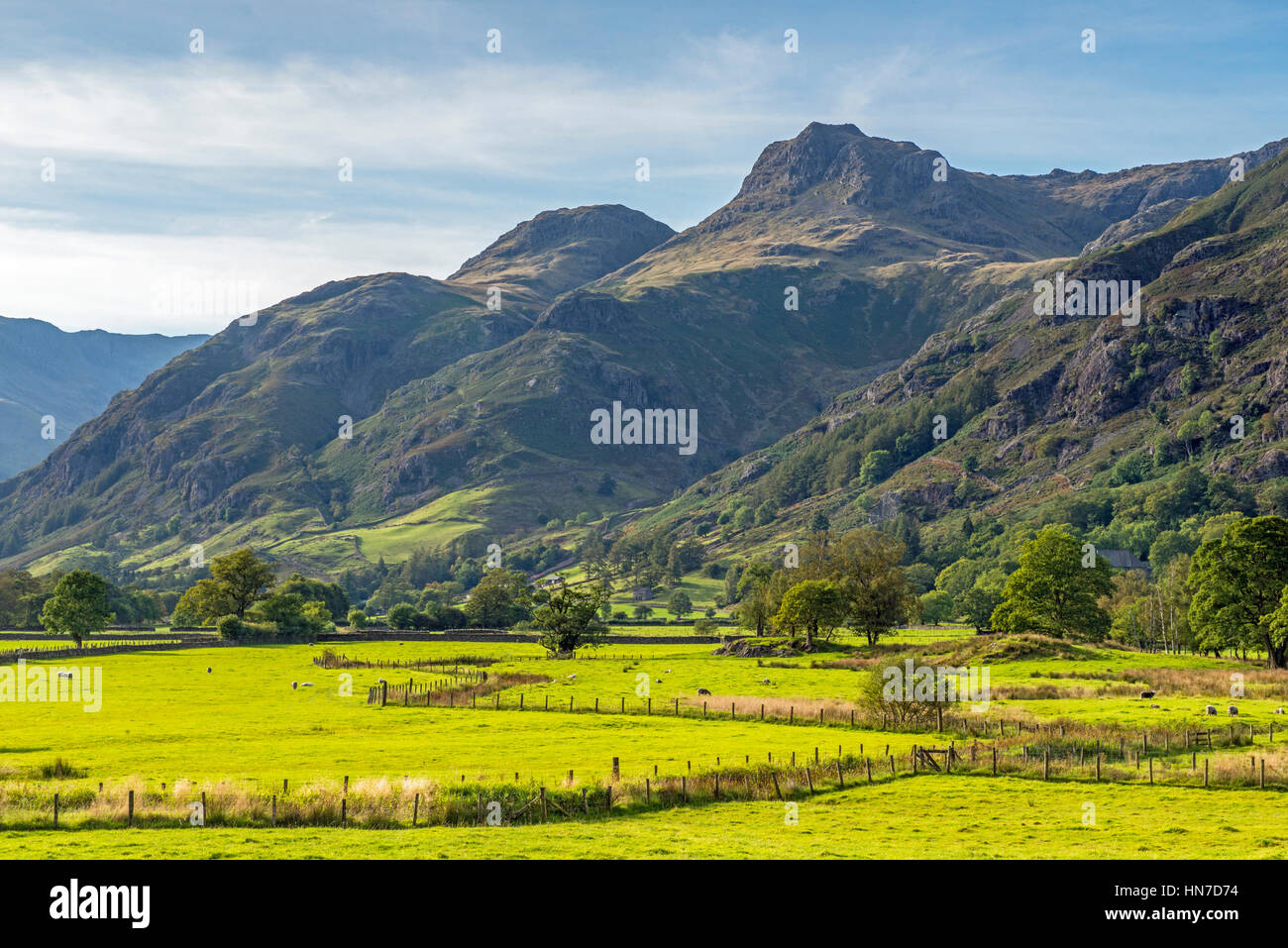 The Langdale Pikes at the top of the Great Langdale Valley in the Lake District National Park, Cumbria Stock Photo