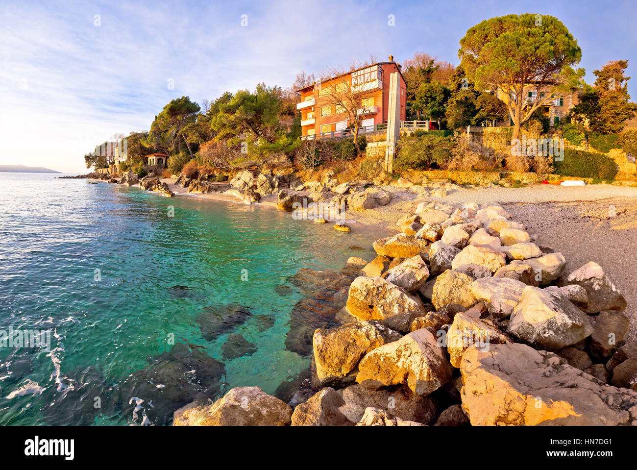 Moscenicka Draga village turquoise beach at sunrise panoramic view, Opatija  riviera of Croatia Stock Photo - Alamy