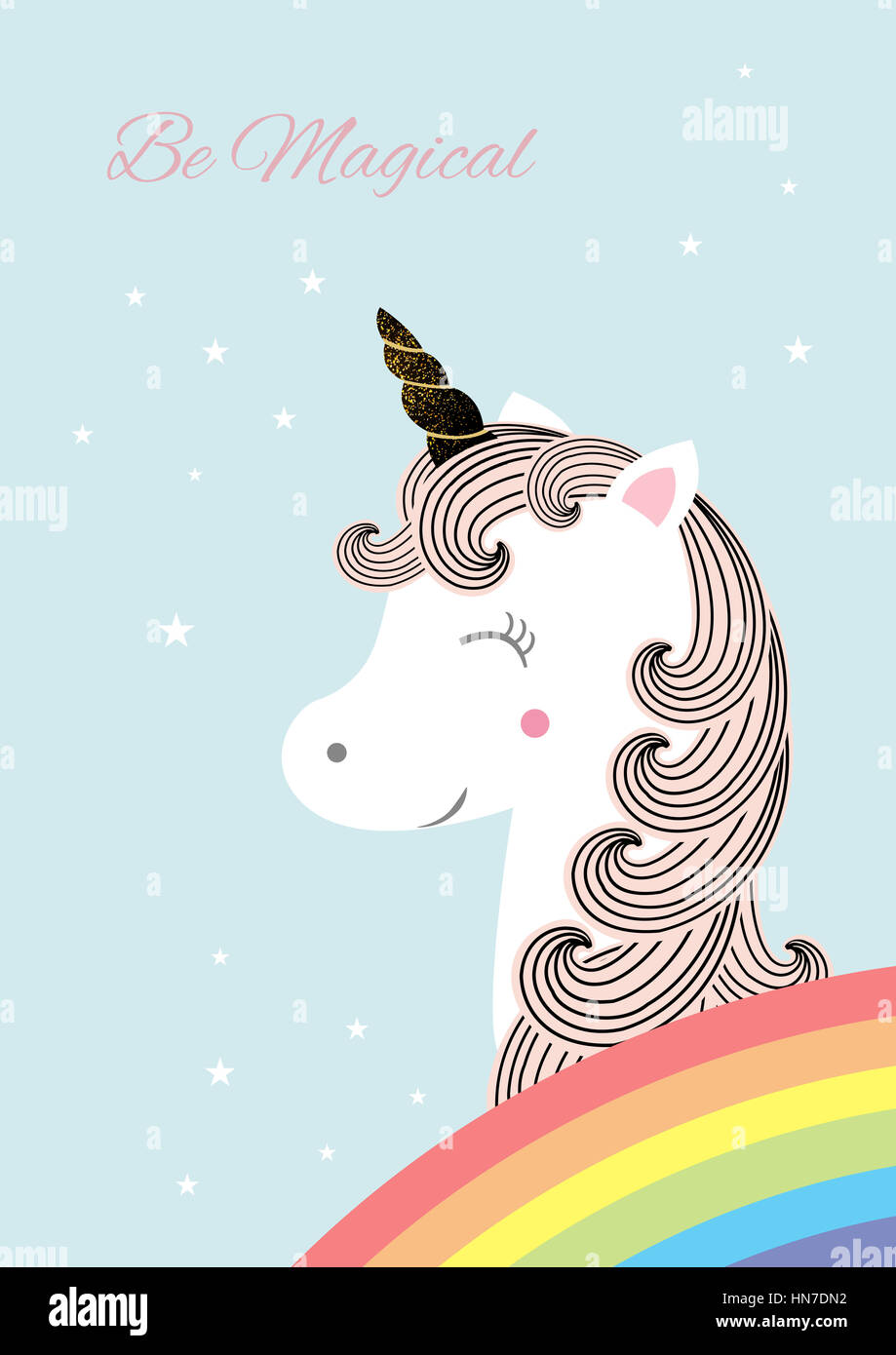 Vector illustration of cute magic unicorn Stock Photo