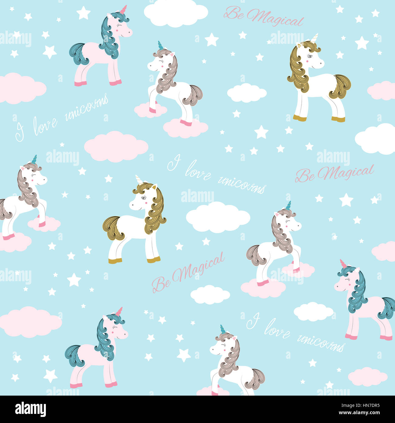 Vector illustration of cute magic unicorns Stock Photo