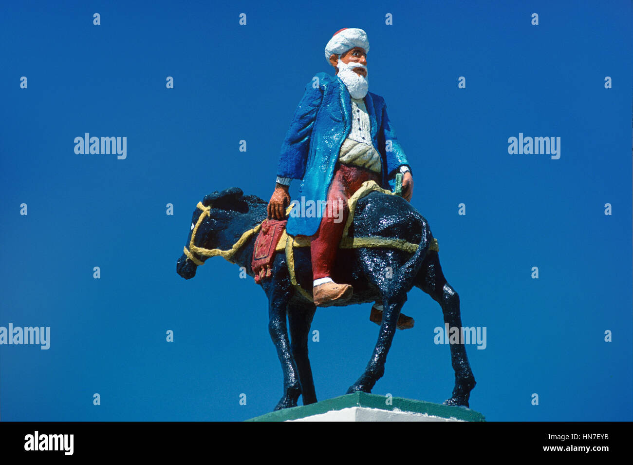 Statue of Turkish Folk Hero, Philosopher & Sufi Nasreddin Hodja, Riding a Donkey Backwards, Sivrihisar, Turkey Stock Photo