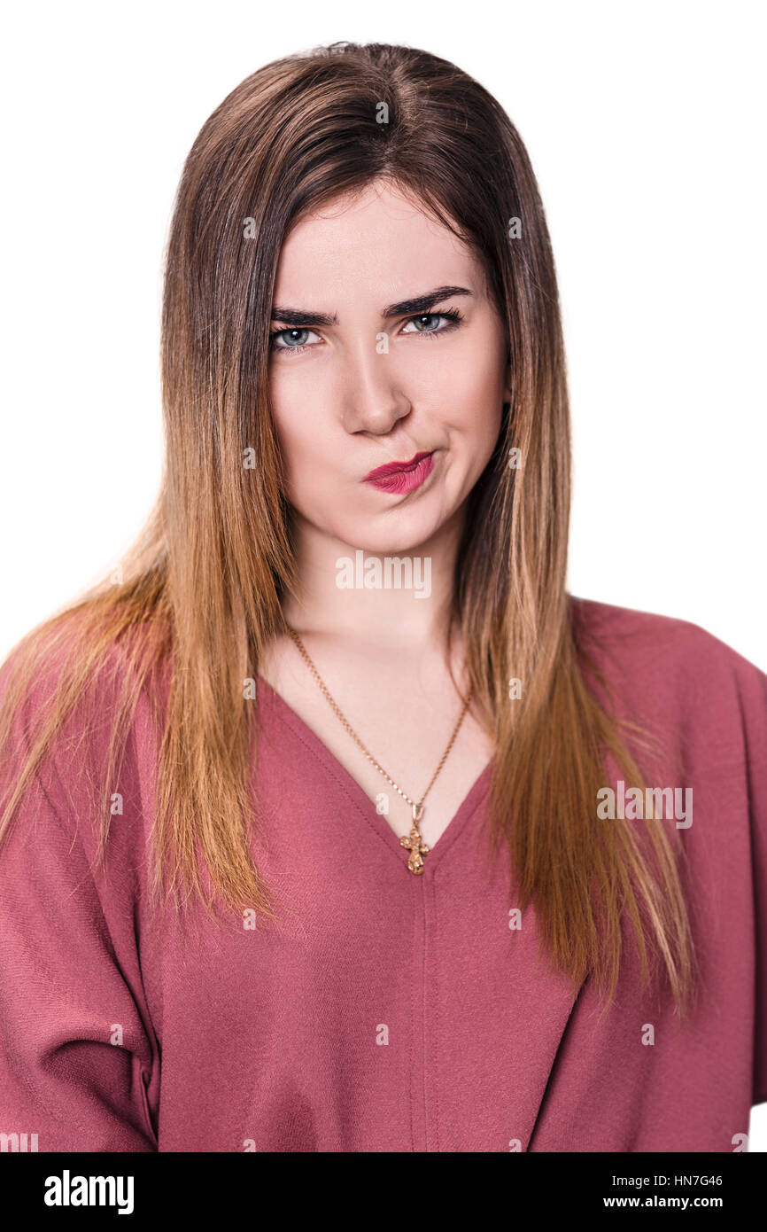 Portrait of displeased young woman Stock Photo