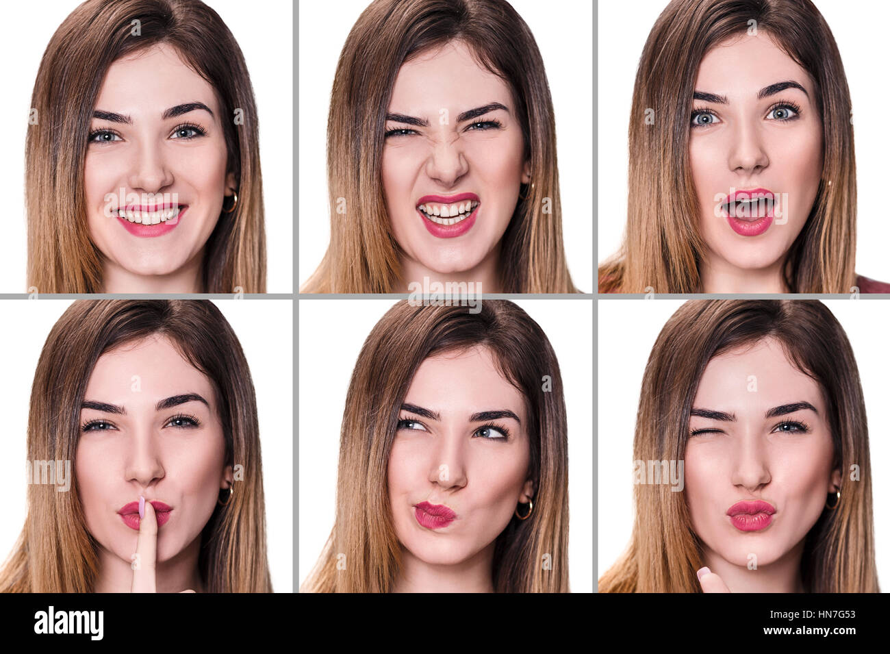 Collage of woman with different expressions Stock Photo