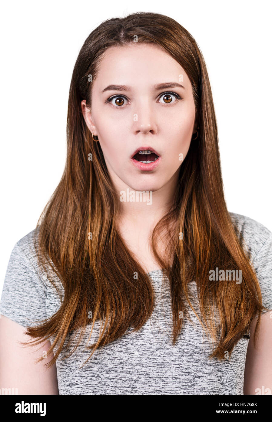 Portrait of young surprised girl with open-mouth Stock Photo - Alamy