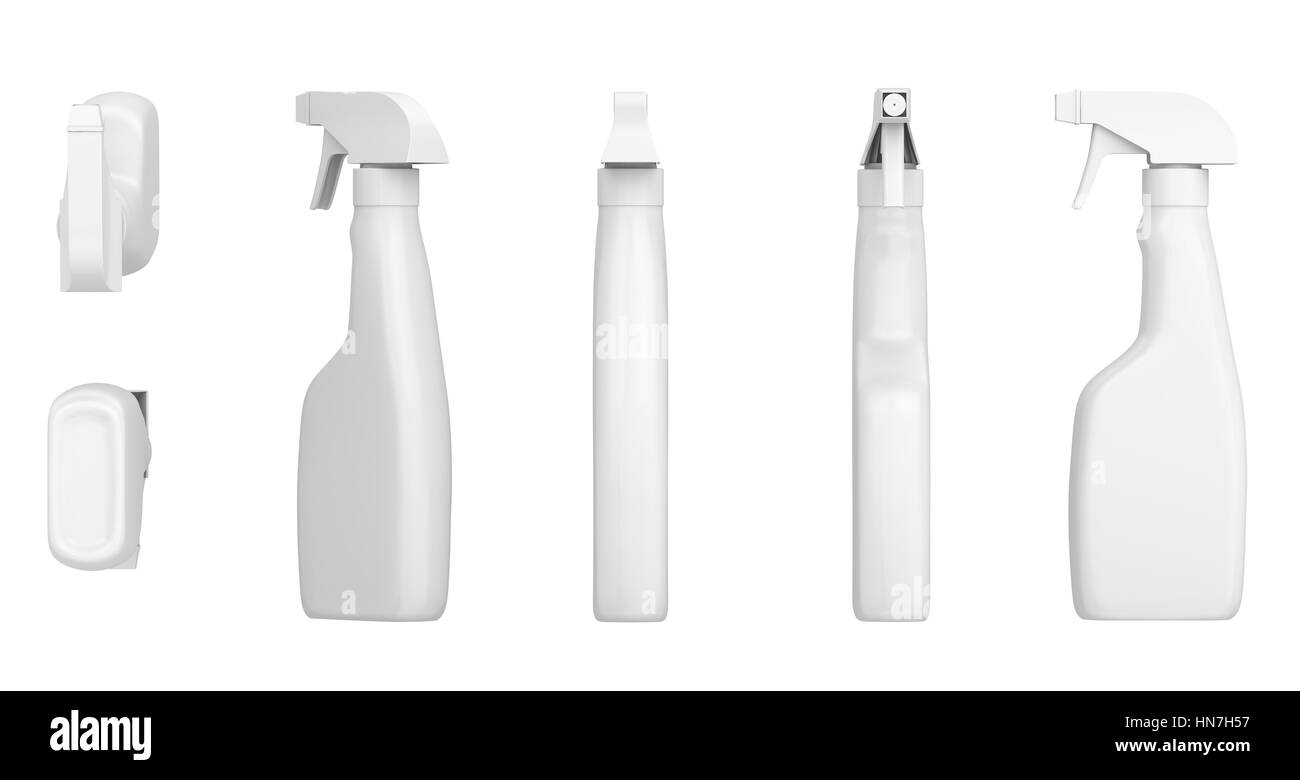 White blank plastic spray detergent bottle isolated on background ...