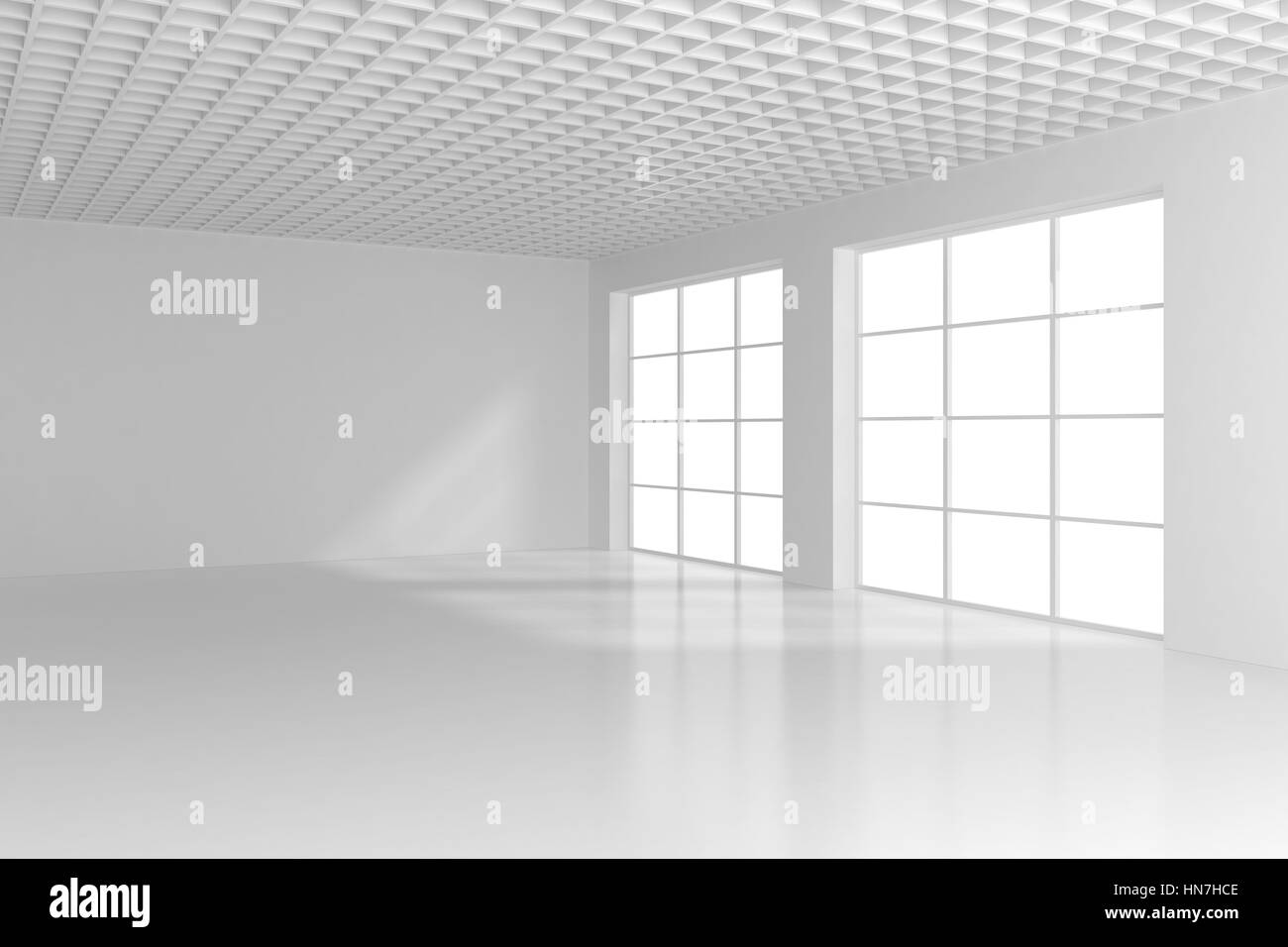 Empty White Room With Big Windows 3d Rendering Stock Photo Alamy