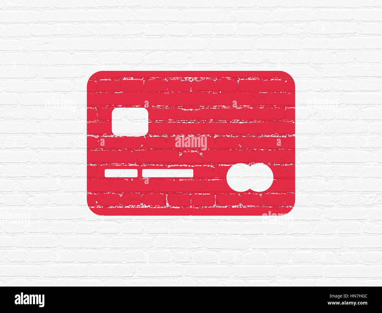 Banking concept: Painted red Credit Card icon on White Brick wall ...