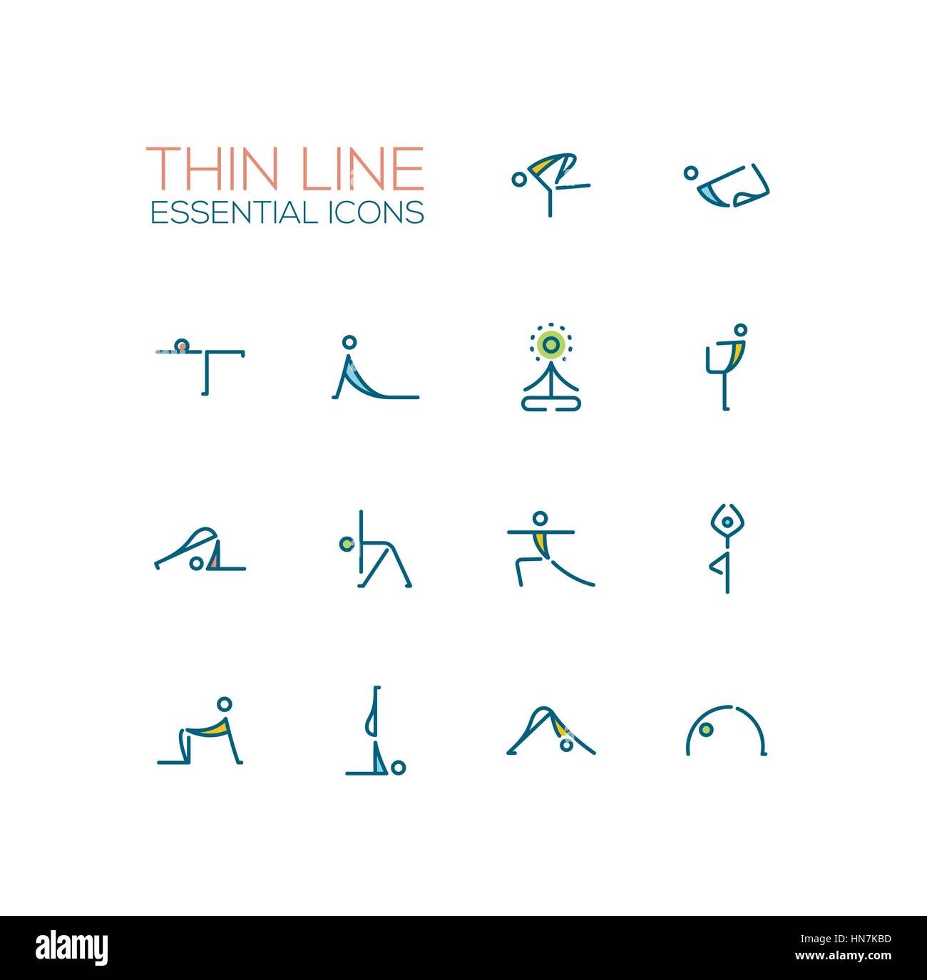 Yoga Poses - Thin Single Line Icons Set Stock Vector