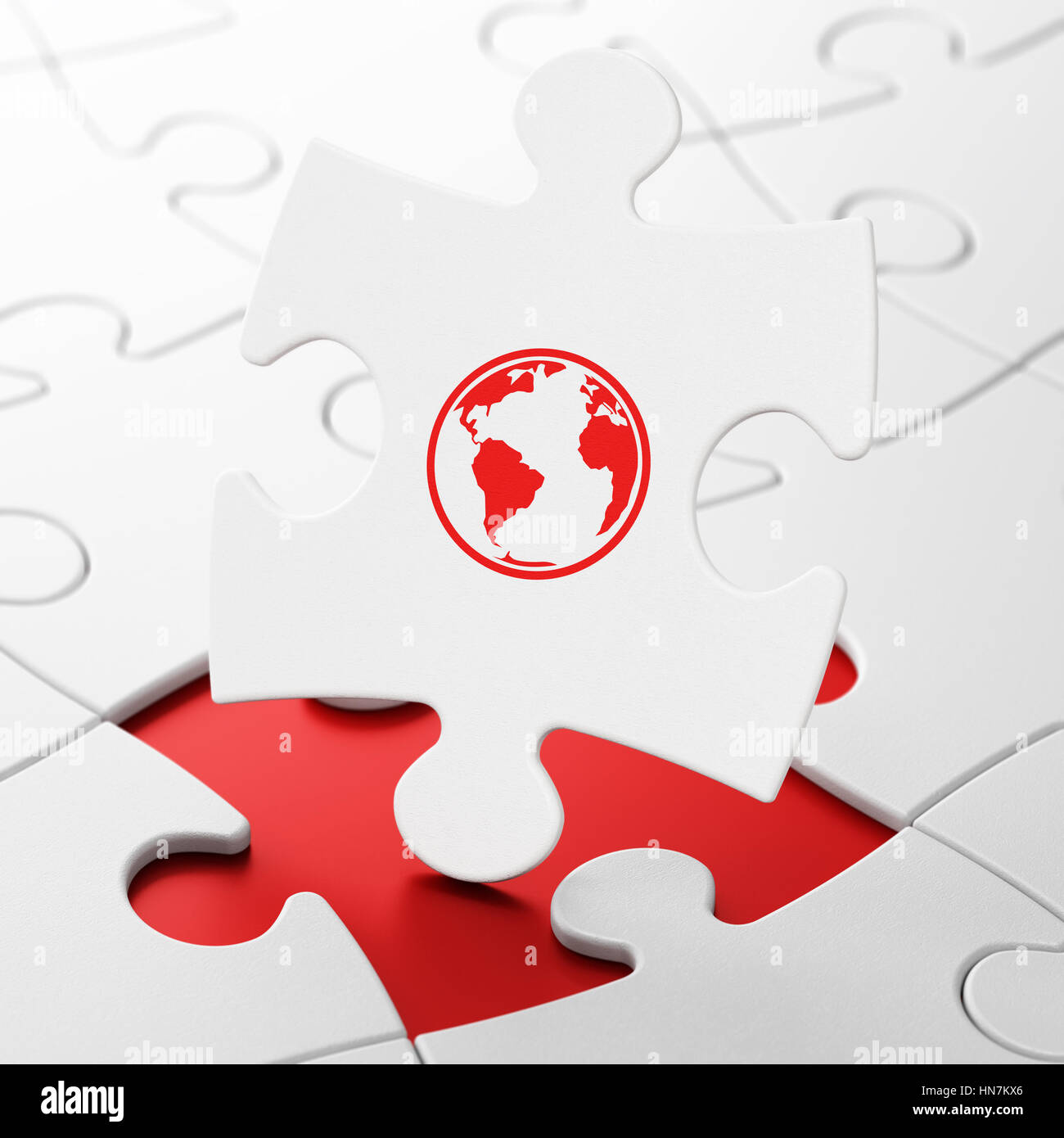 blue earth of puzzle with one piece missing, isolated white background, 3d  image, Stock image