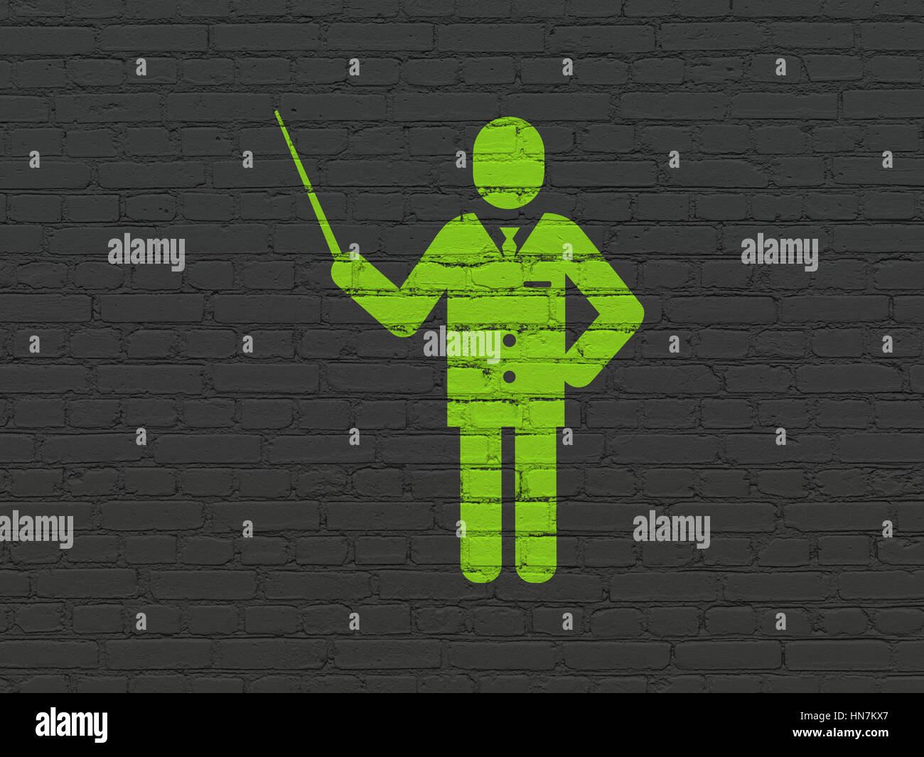 Studying concept: Painted green Teacher icon on Black Brick wall ...
