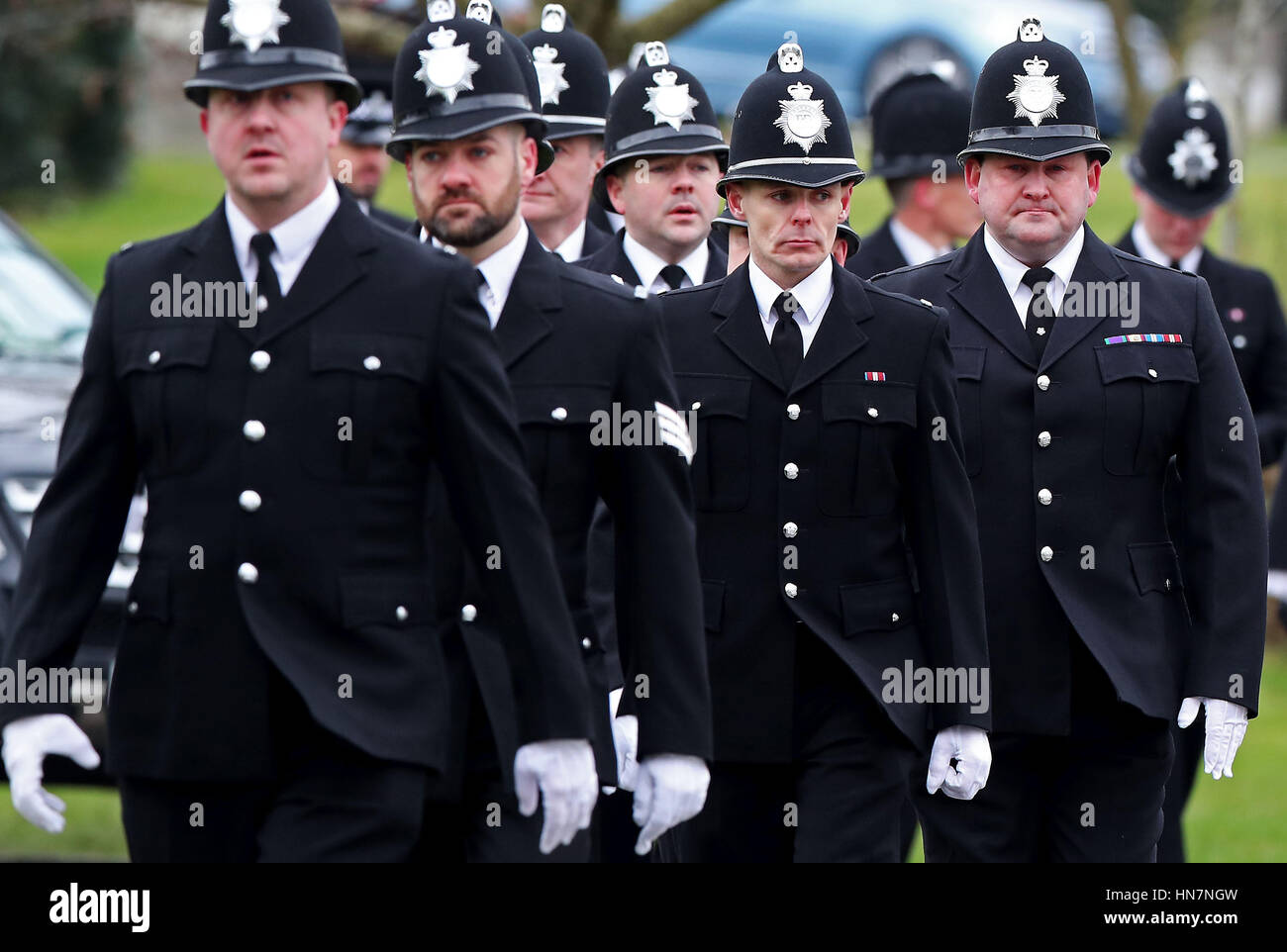 Police officers attend funeral pc paul briggs landican cemetery hires