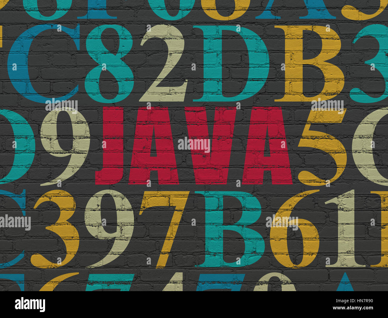 Software concept: Painted red text Java on Black Brick wall background ...