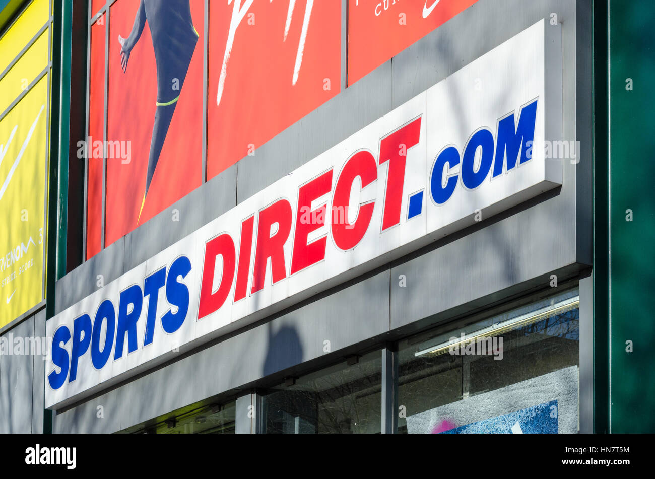 Sign above entrance to Sports Direct shop Stock Photo