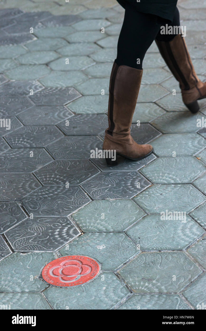 Escofet pavement with marine motifs dessigned by Gaudí, nowadays covers the sidewalks of the Passeig de Gràcia avenue. Barcelona Stock Photo