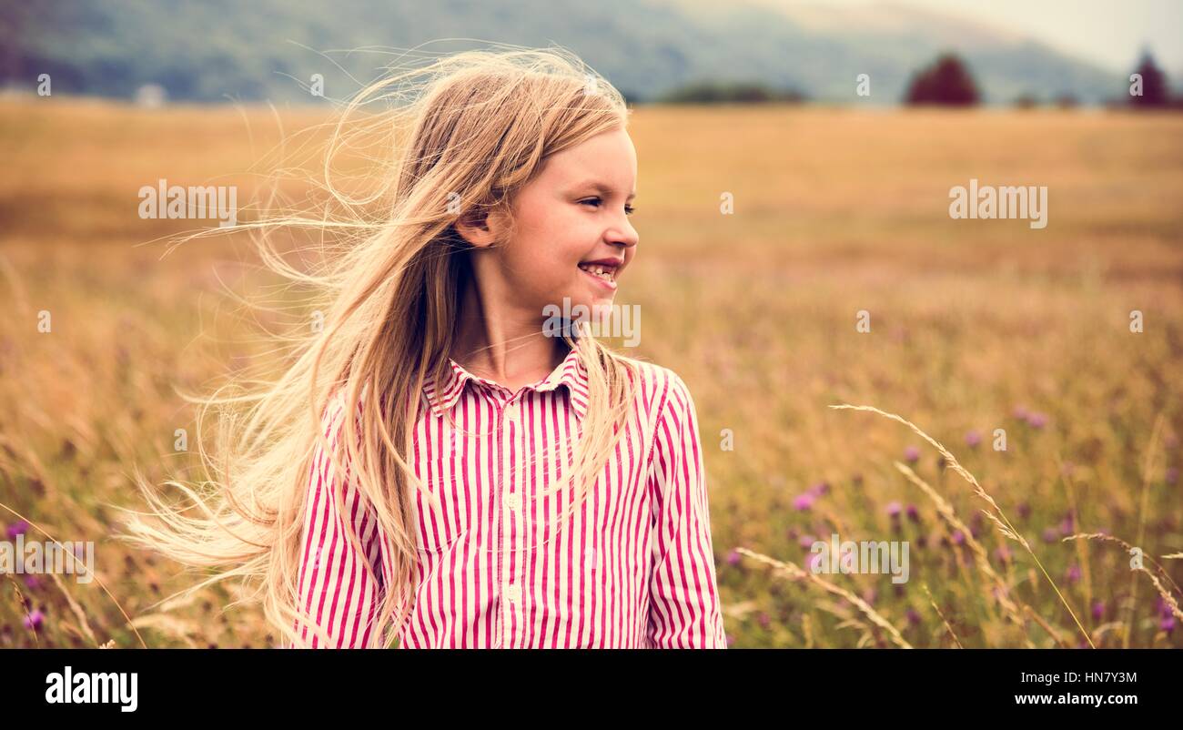 Little Girl Happiness Smiling Nature Outdoors Concept Stock Photo - Alamy
