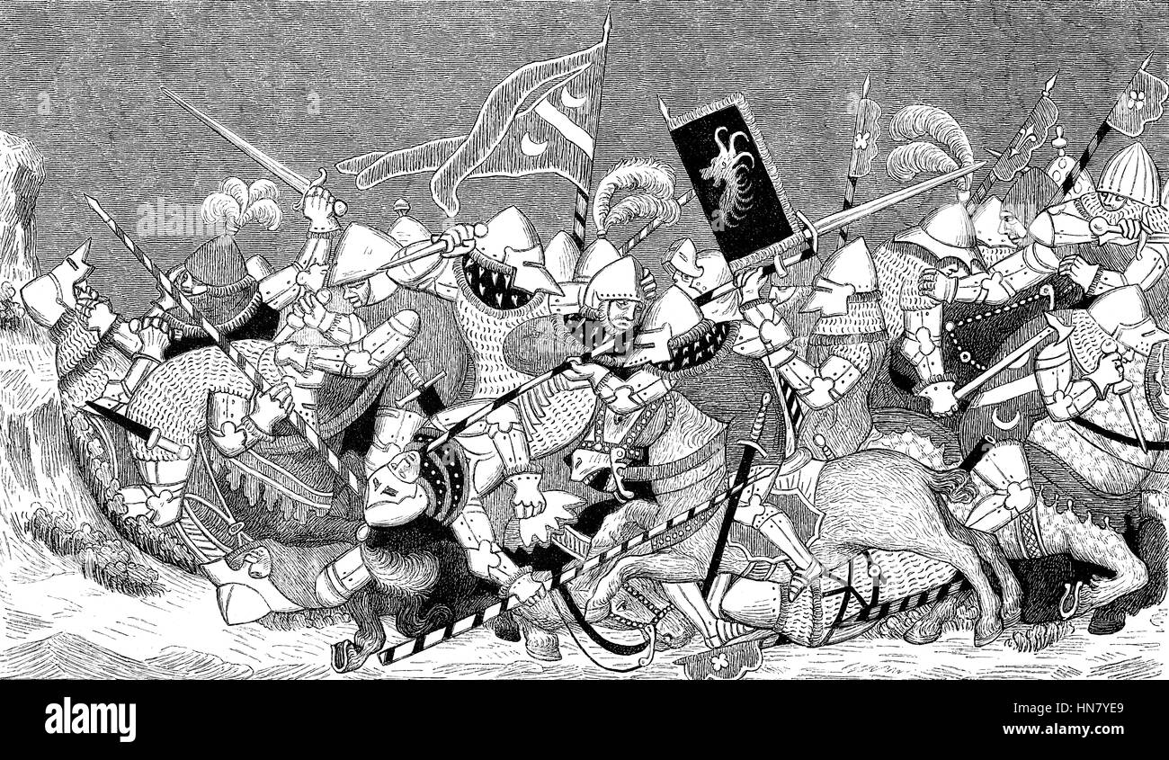 The Battle of Sempach, on 9 July 1386, between Leopold III, Duke of Austria and the Old Swiss Confederacy Stock Photo
