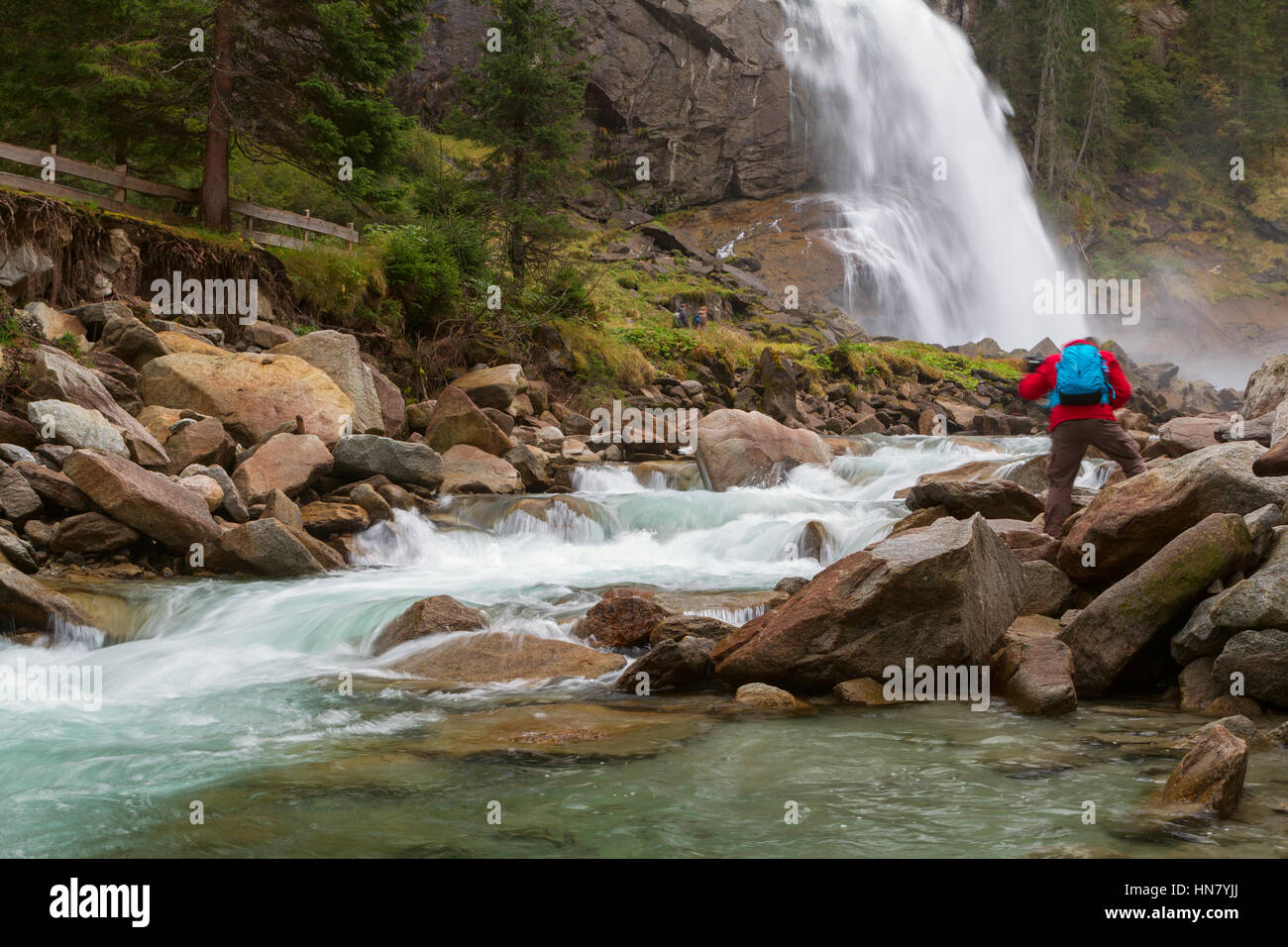 Beautiful Krimml  waterfall and mountain stream on Tauern National park in Austria Stock Photo