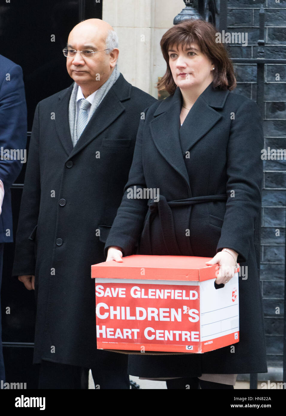 London, UK. 09th Feb, 2017. Former Education Secretary Nicky Morgan and Keith Vaz MP deliver a 130,000-strong petition to save the Glenfield Children's Heart Centre in the East Midlands from closure. Credit: Paul Davey/Alamy Live News Stock Photo