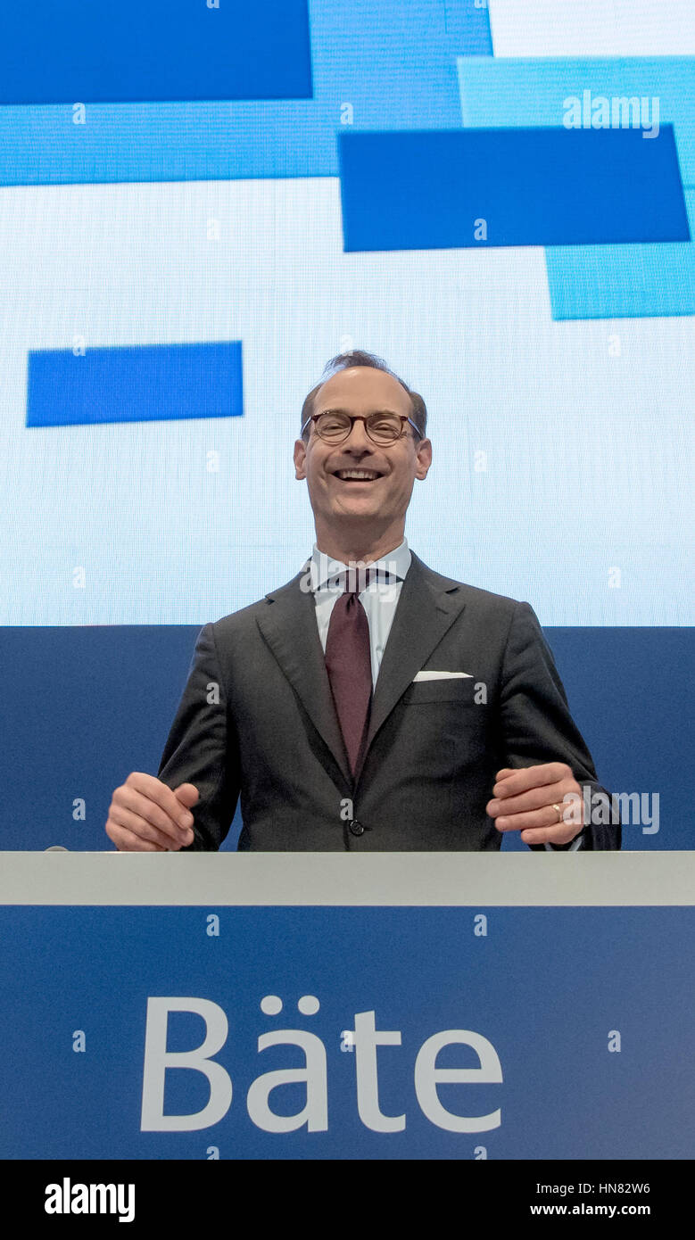 Munich, Germany. 04th Apr, 2016. CEO of Allianz SE, Oliver Baete, stands at the podium ahead of the Allianz general assembly in Munich, Germany, 04 April 2016. Photo: PETER KNEFFEL/dpa | usage worldwide/dpa/Alamy Live News Stock Photo