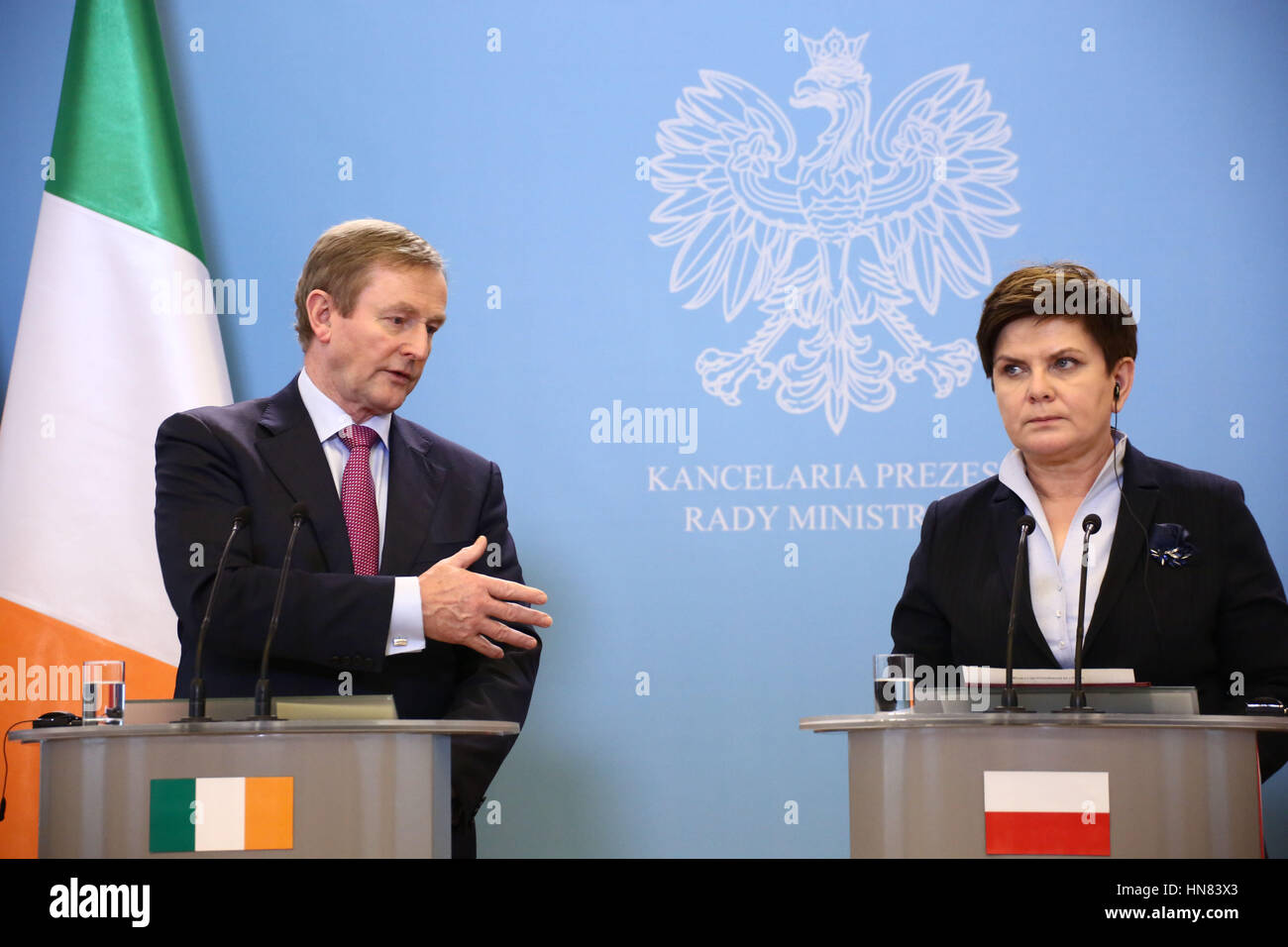 Warsaw, Poland. 9th Feb, 2017. Prime Minister Beata Szydlo held joint press briefing with Irish Prime Minister Enda Kenny in Warsaw. Credit: Jake Ratz/Alamy Live News Stock Photo