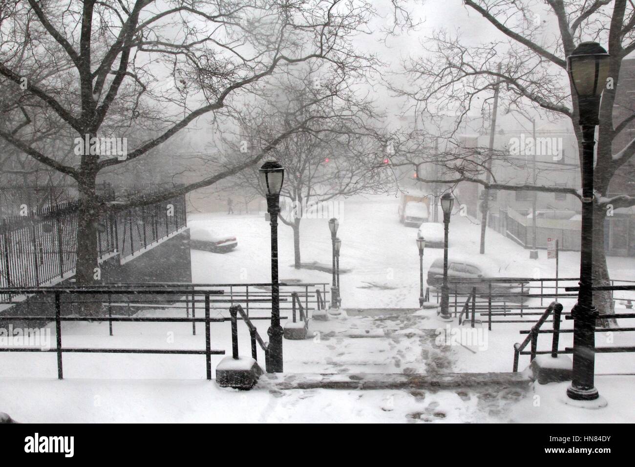 Snowstorm Hits Northeast U.S. area, Bronx, New York, USA Stock Photo