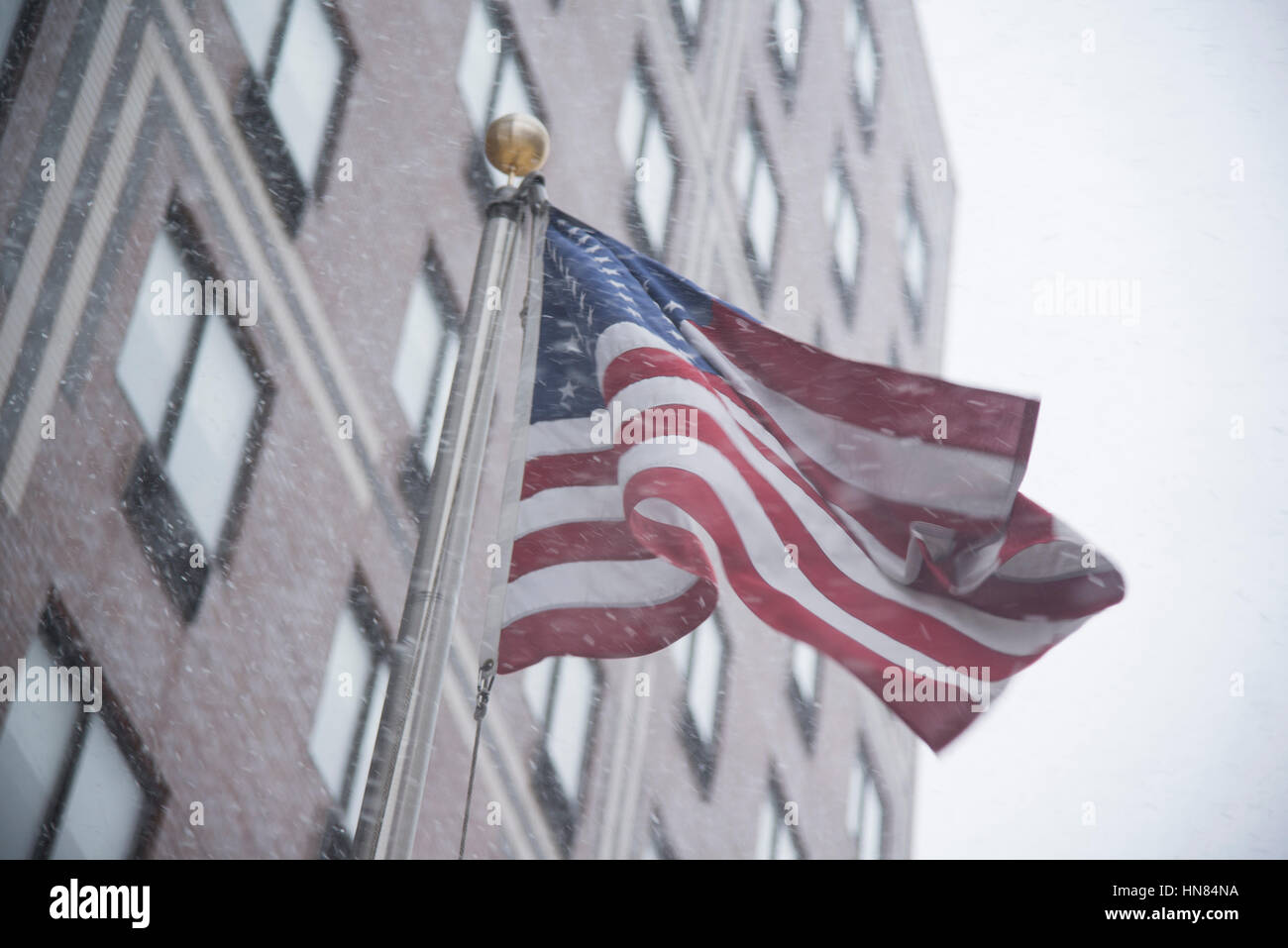 New York, USA. 9th February, 2017. Flag snow storm new york city Credit: BuzzB/Alamy Live News Stock Photo