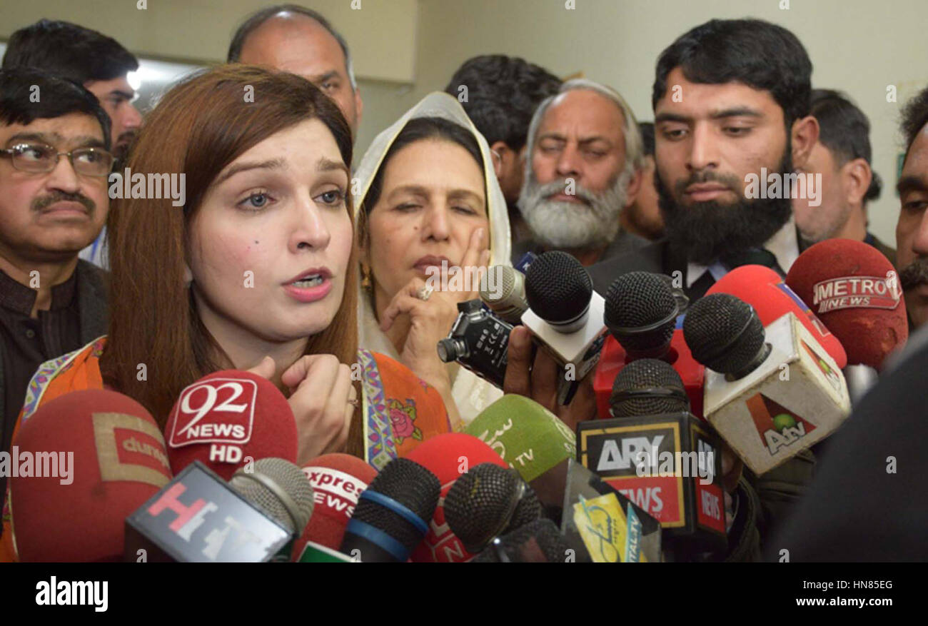 Pakistan. 9th February, 2017. Mishaal Yaseen Malik talking to media persons after Kashmir Solidarity Conference at University of Gujrat (UoG) Sialkot on Thursday, February 09, 2017. Credit: Asianet-Pakistan/Alamy Live News Stock Photo