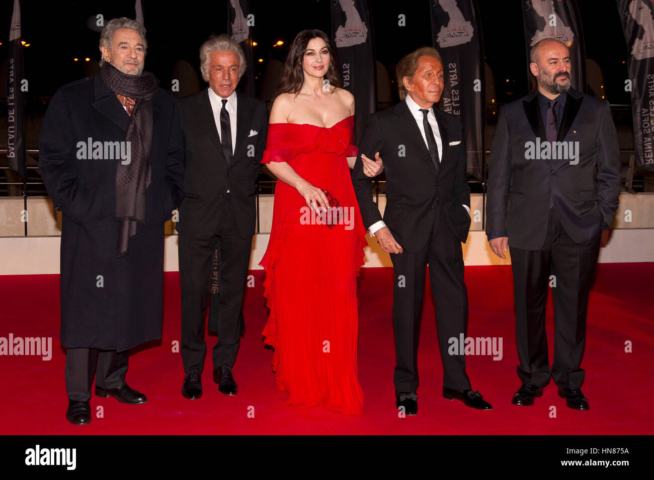 Valencia, Spain. 9th February, 2017. Placido Domingo,  Designer Valentino Pierpaolo Piccioli and Monica Belucci at the premiere of La Traviata in the Palace of the Arts Reina Sofía in Valencia.Thursday, February 9, 2017 Credit: Gtres Información más Comuniación on line,S.L./Alamy Live News Stock Photo