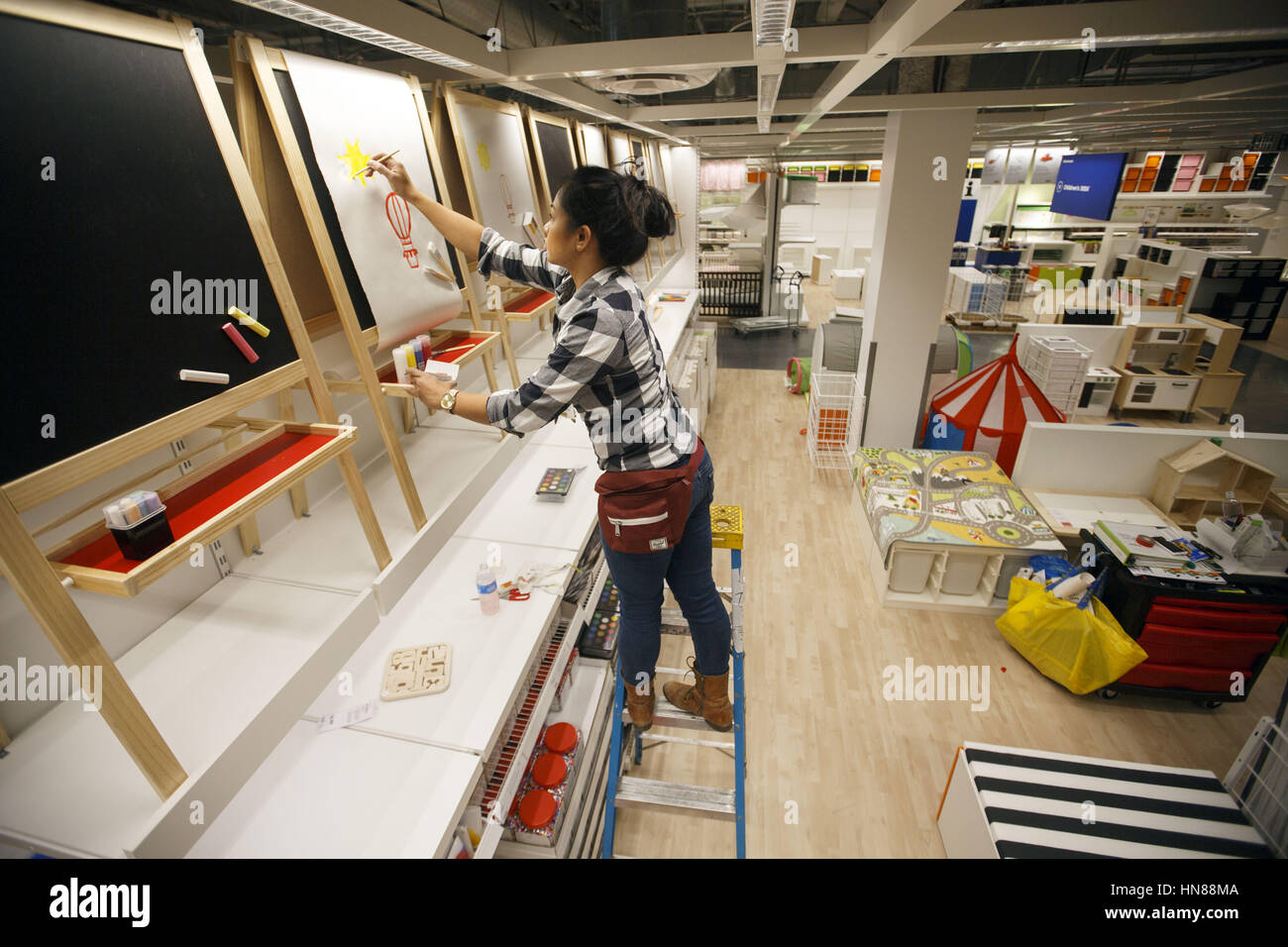 Burbank, CA, USA. 1st Feb, 2017. Maria Seminiano, a visual merchandiser