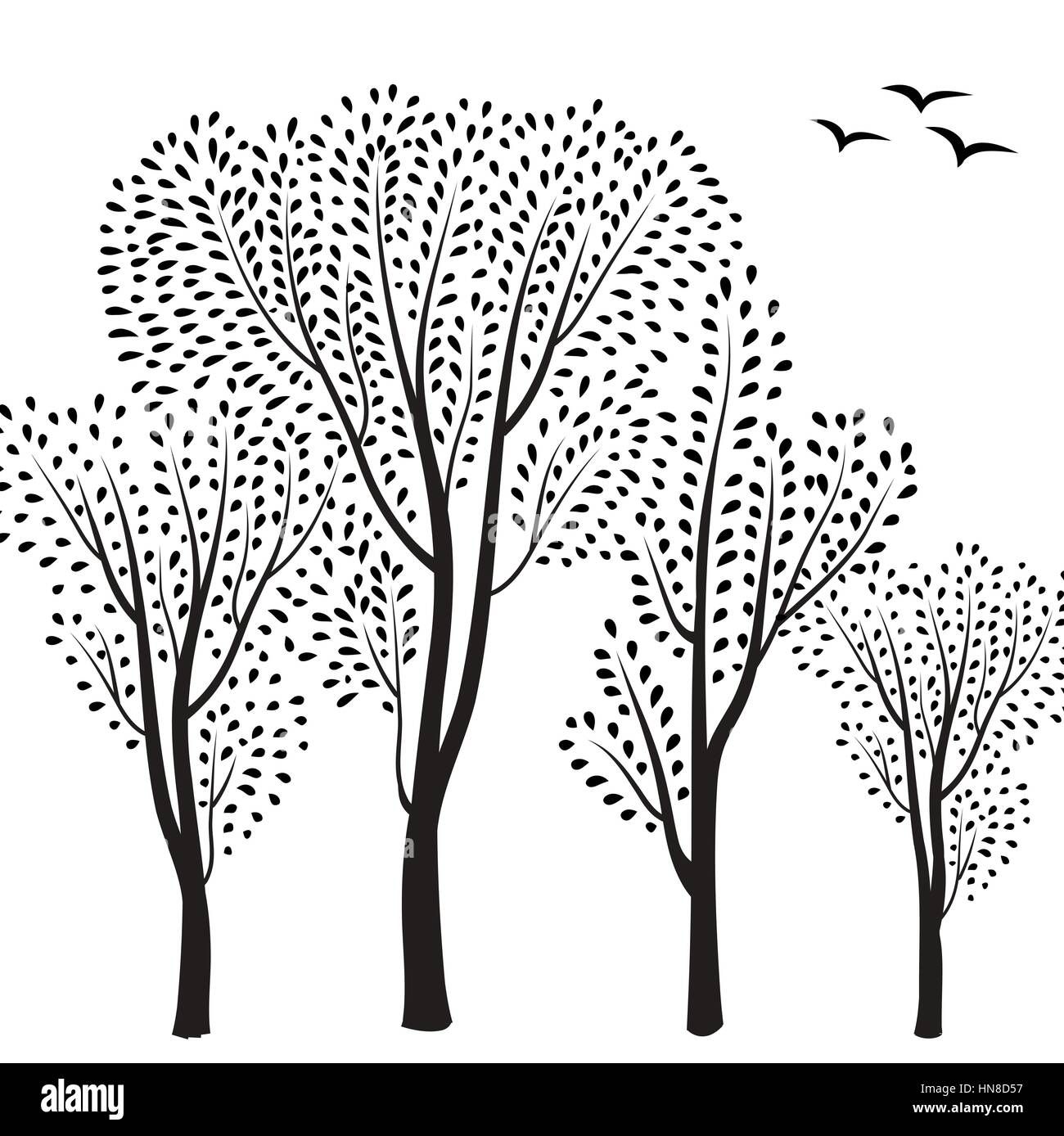 Beautiful card with trees silhouette. Autumn forest background. Fall leaves and trees card with floral frame. Have a nice day floral greeting card  wi Stock Vector