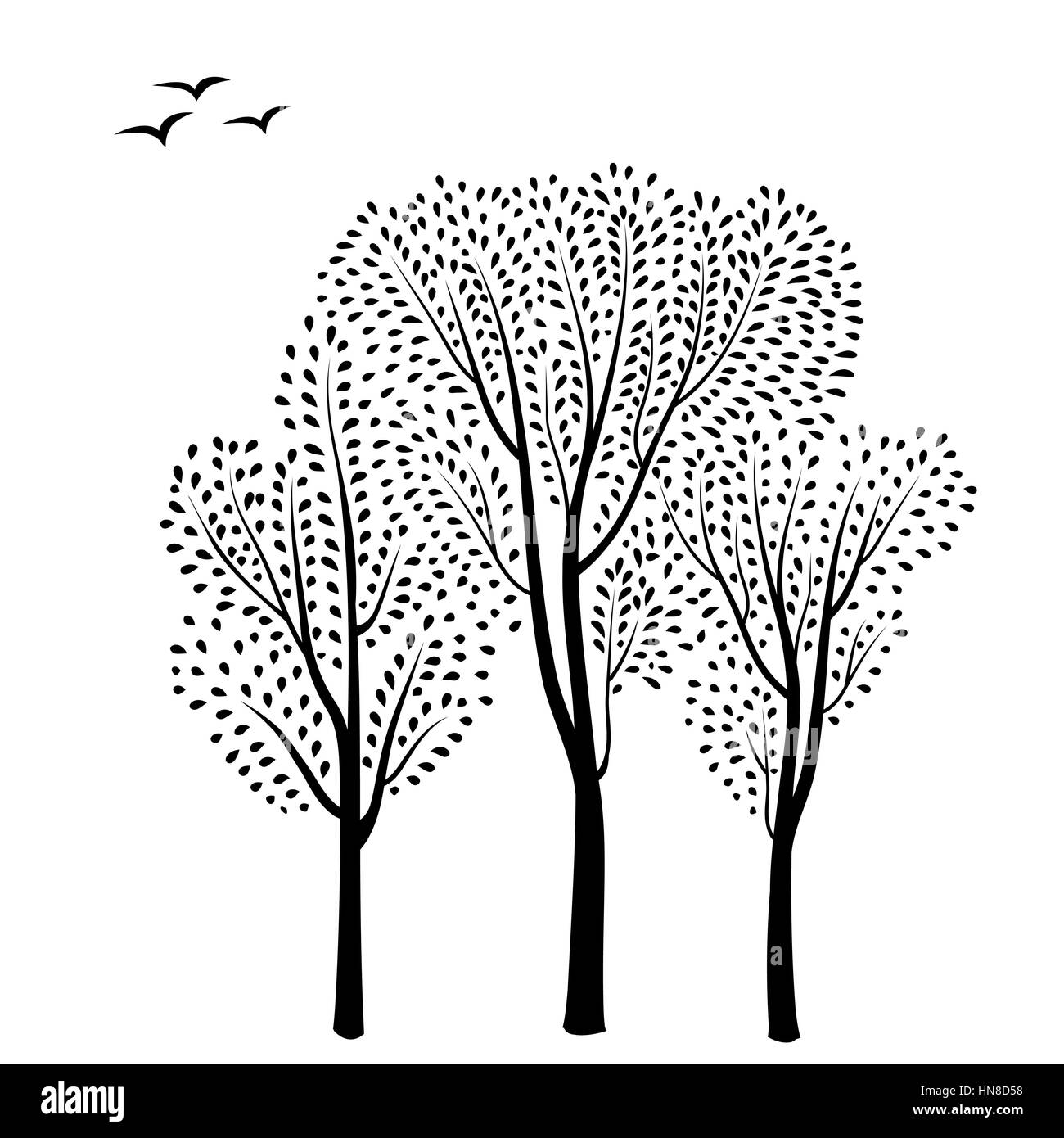 Beautiful card with trees silhouette. Autumn forest background. Fall leaves and trees card with floral frame. Have a nice day floral greeting card  wi Stock Vector